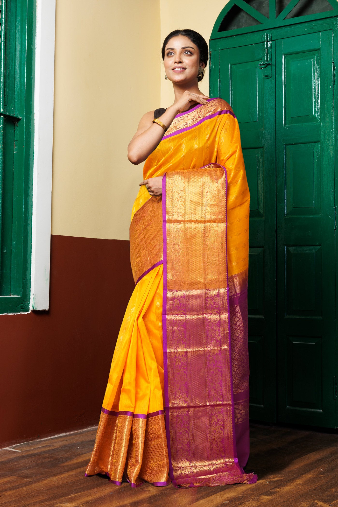 Orange-Purple Pure Handloom Assam Sico Saree-UNM81104