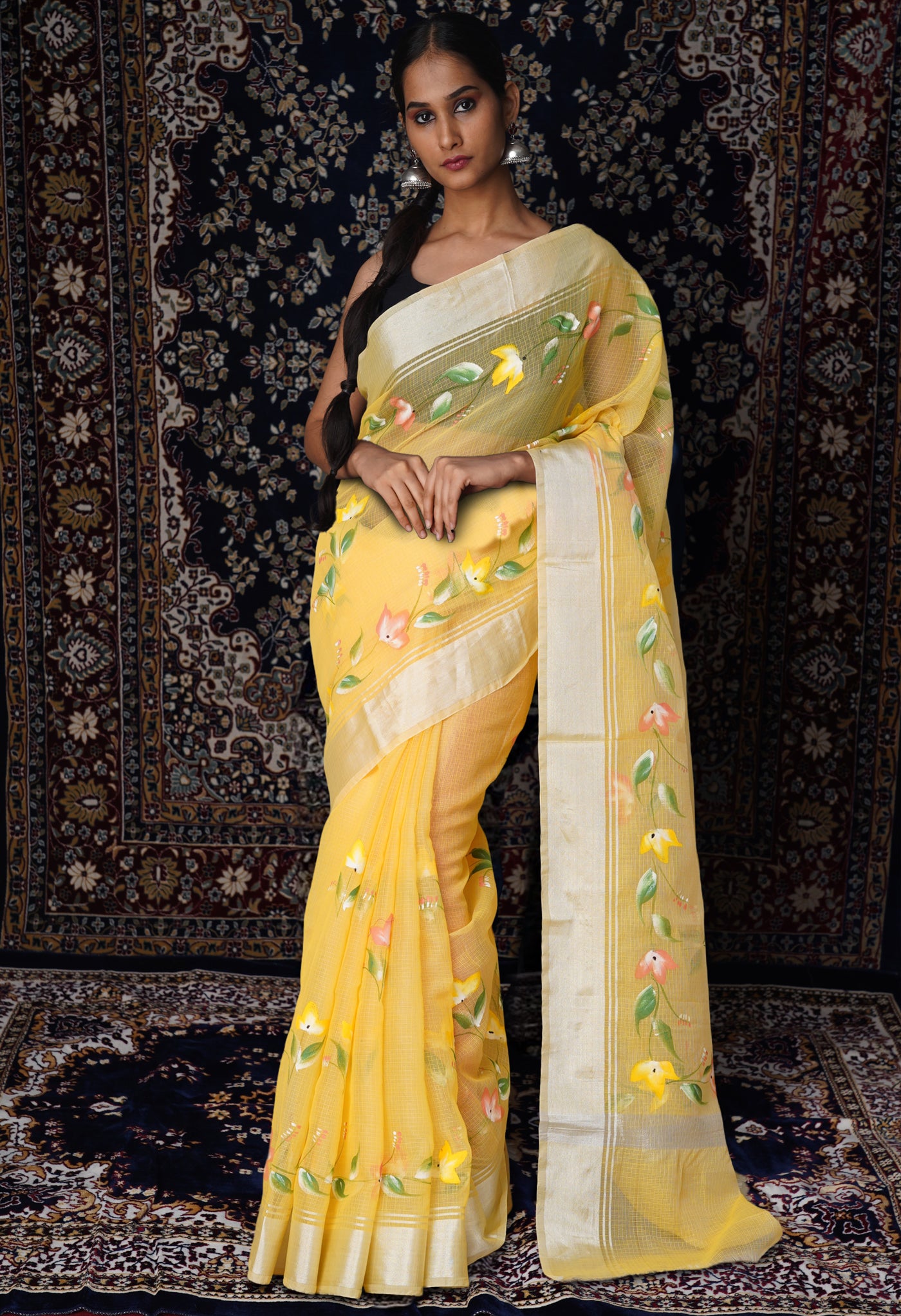 Yellow Pure Hand Painted Kota Saree-UNM81148