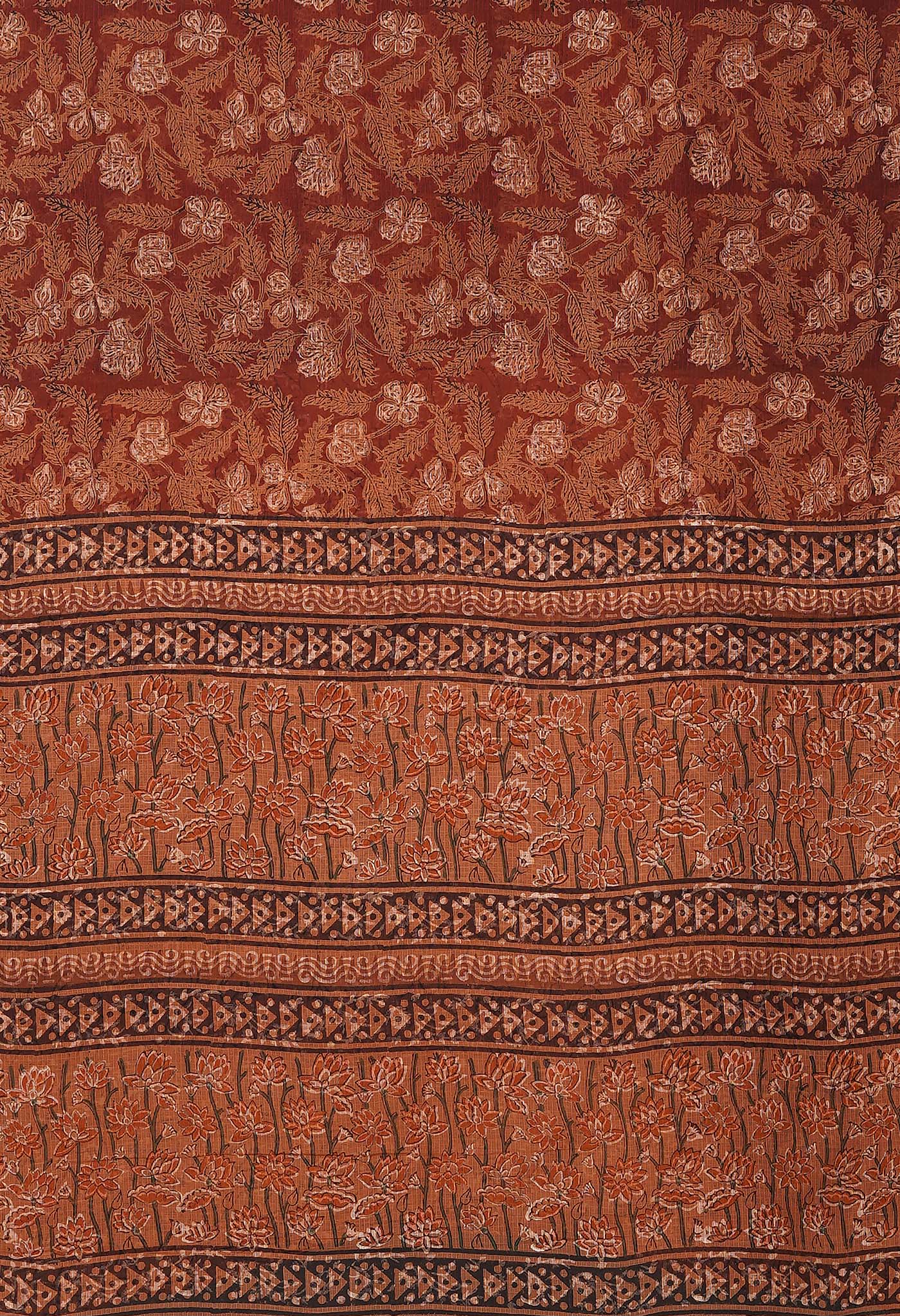 Red Pure Discharge Bagru Printed Kota Saree-UNM81202