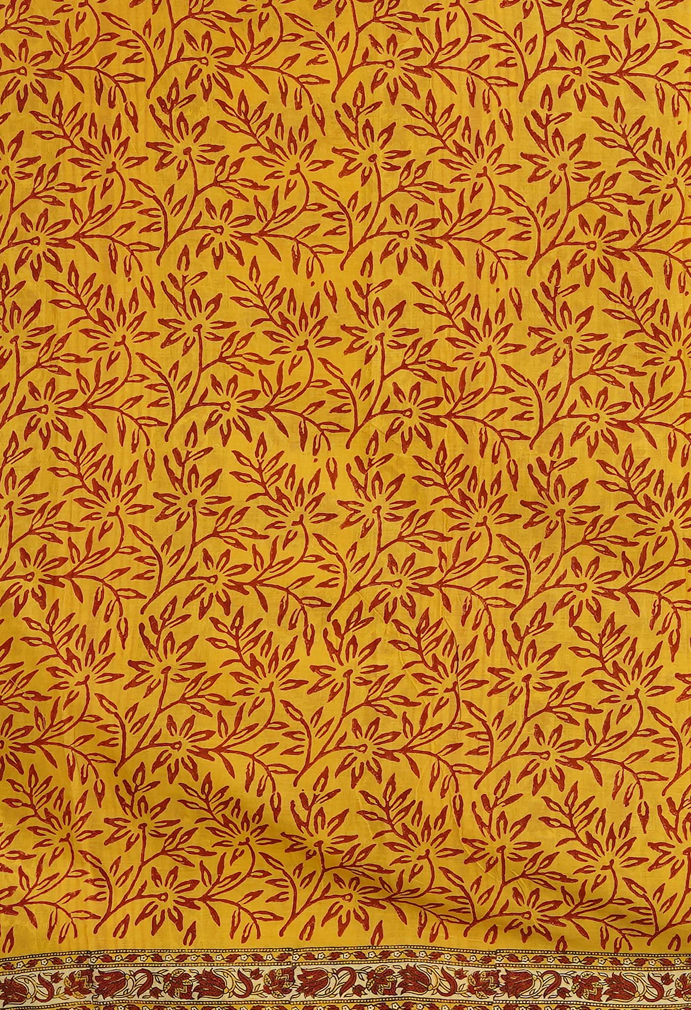 Yellow Pure Hand Block Printed Soft Cotton Saree-UNM81404