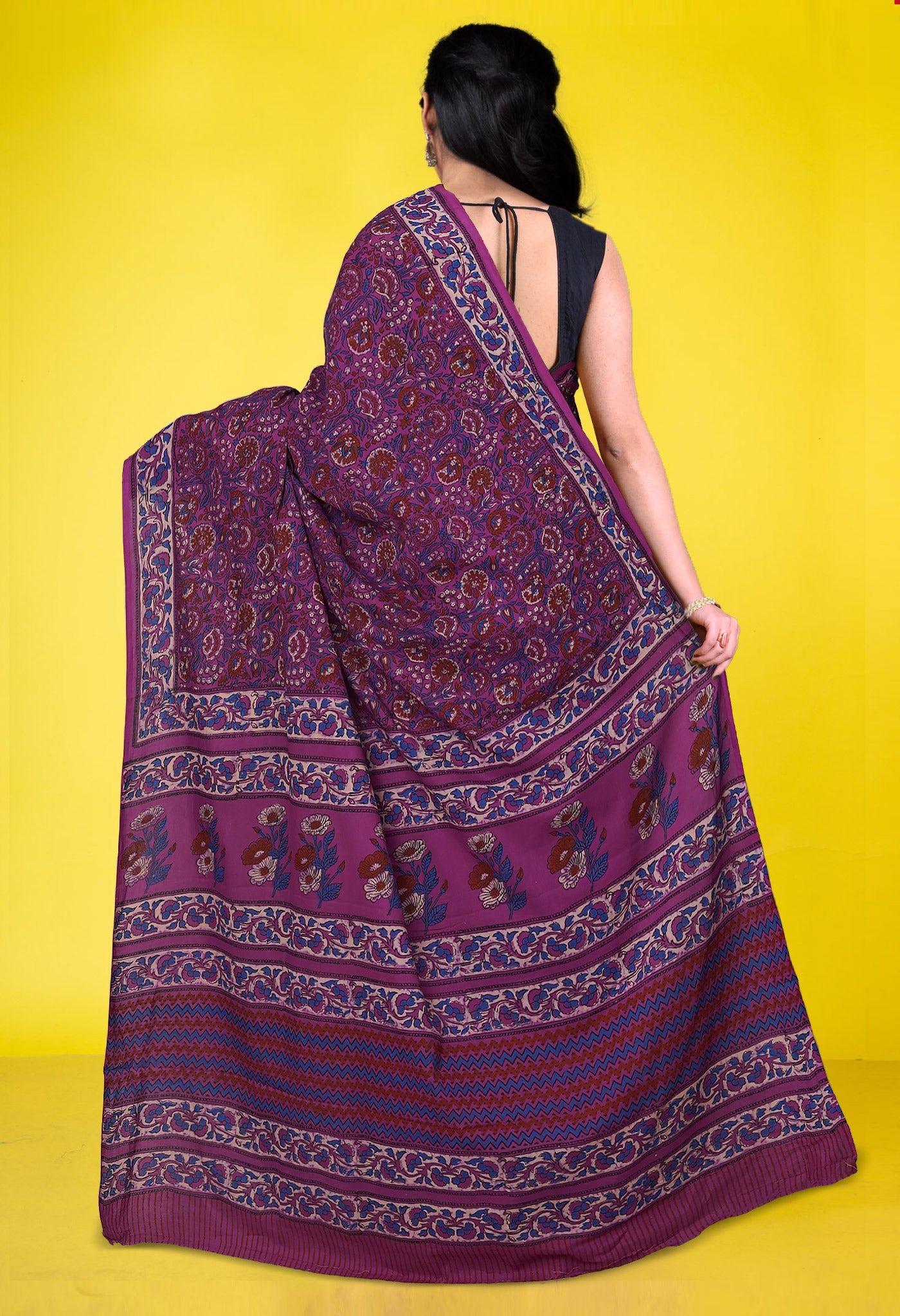 Purple Pure Hand Block Printed Soft Cotton Saree-UNM81437
