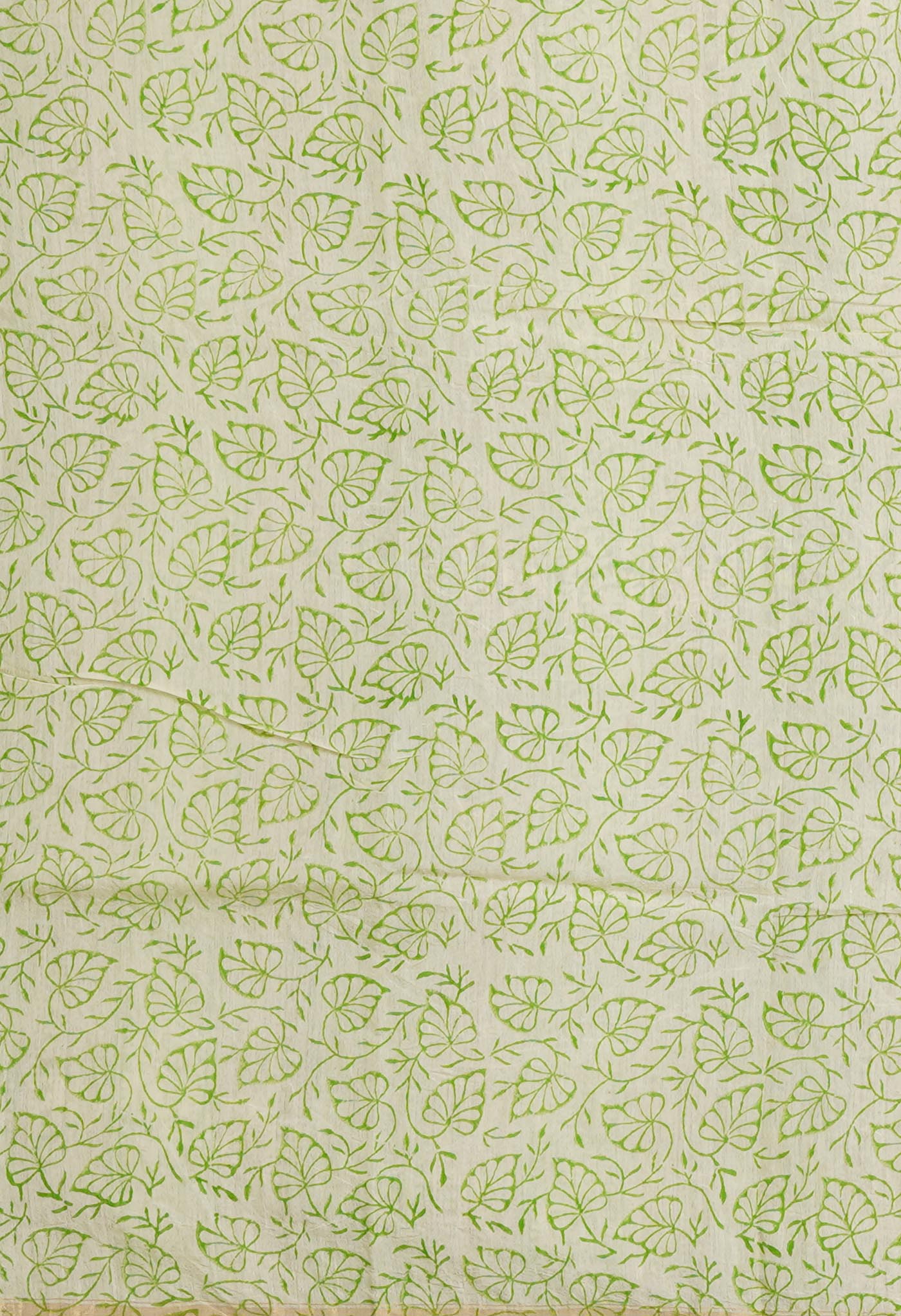 Ivory-Green Pure Hand Block Printed Pashmina Sico Saree-UNM81629