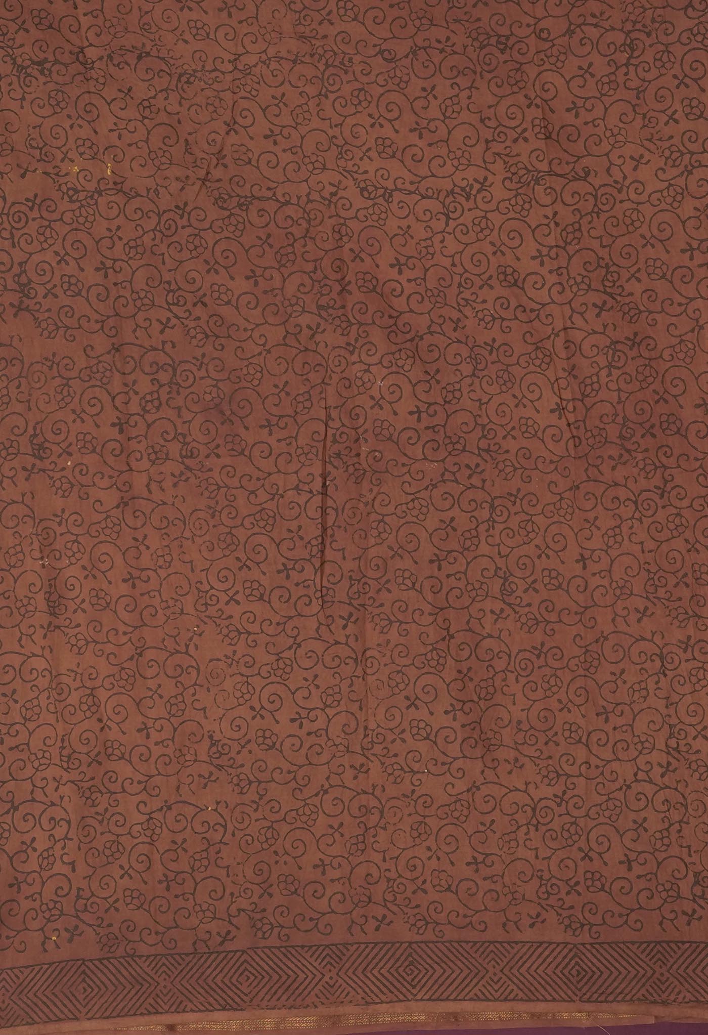 Brown Pure Vanaspathi Block Printed Maheshwari Sico Saree-UNM81776