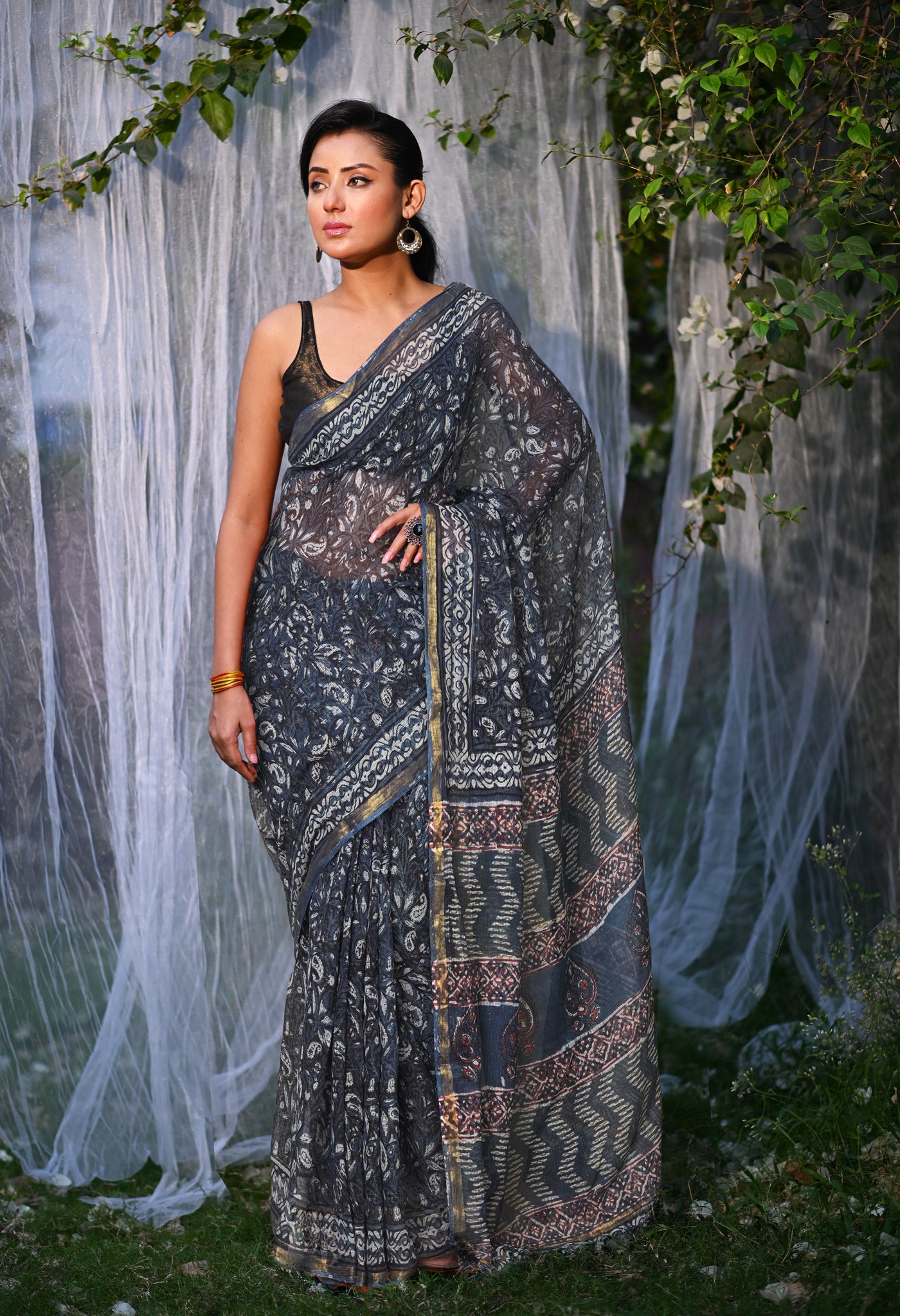 Multi Pure Discharge Bagru Printed Kota Saree-UNM81786