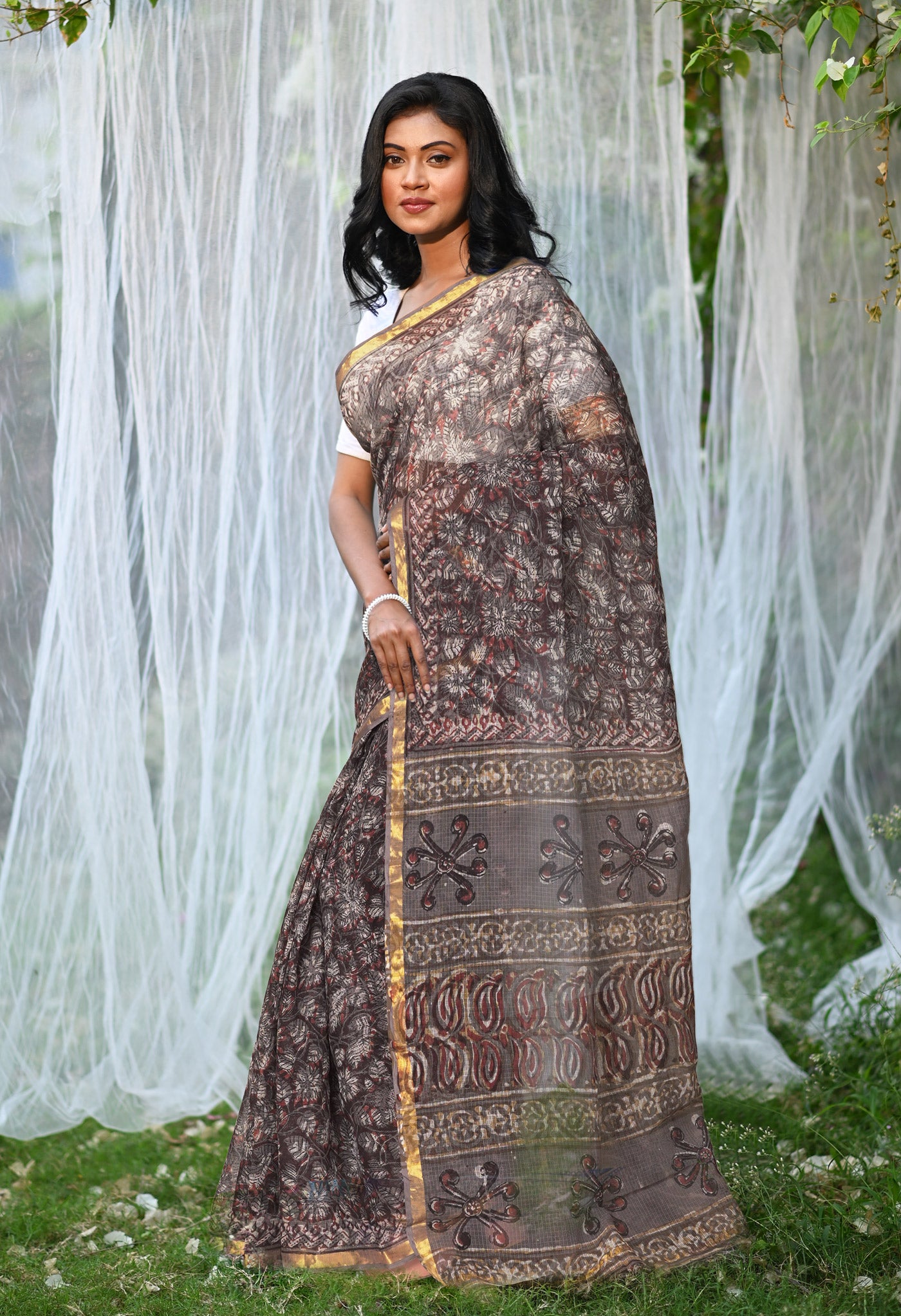 Multi Pure Discharge Bagru Printed Kota Saree-UNM81787