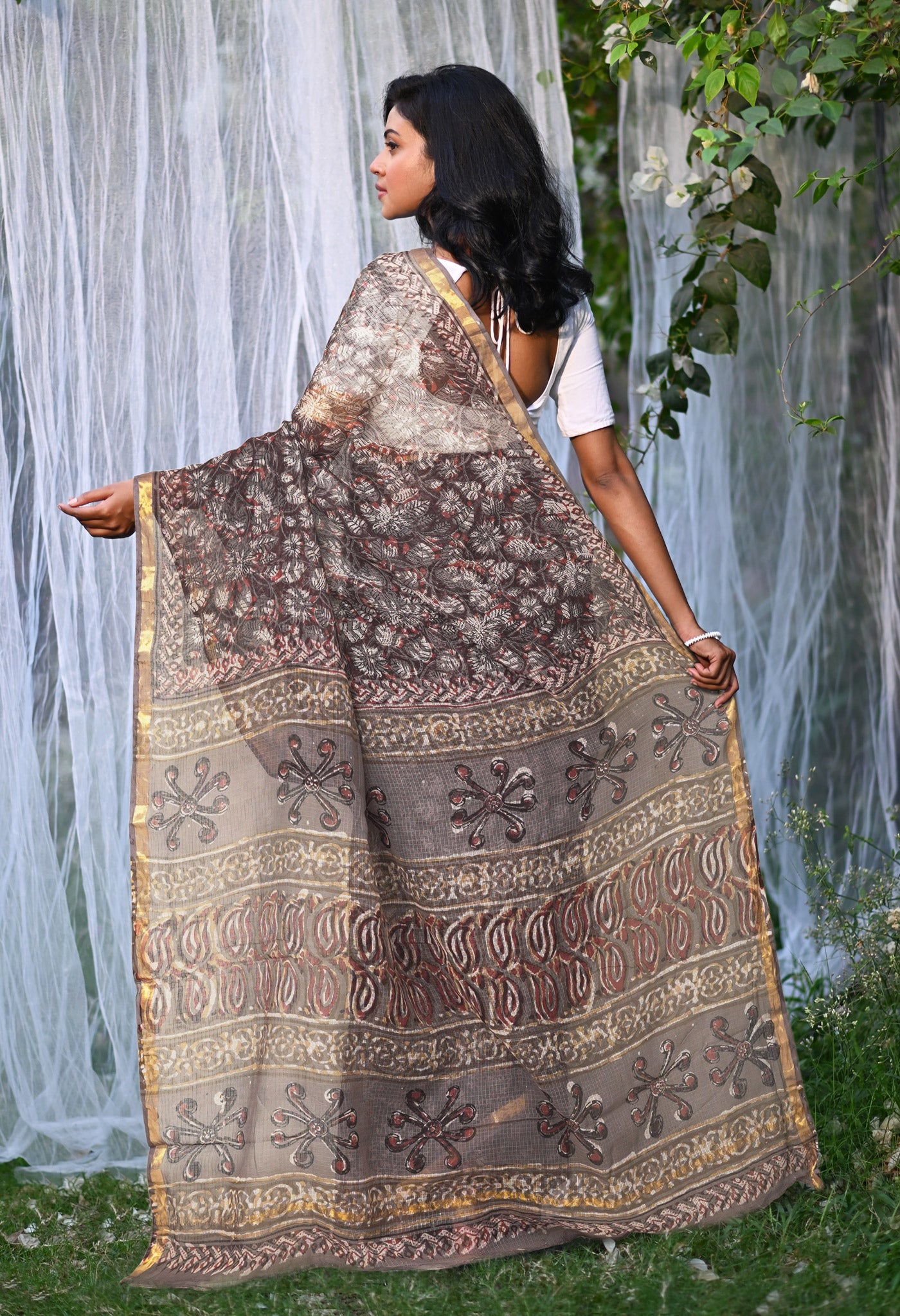 Multi Pure Discharge Bagru Printed Kota Saree-UNM81787
