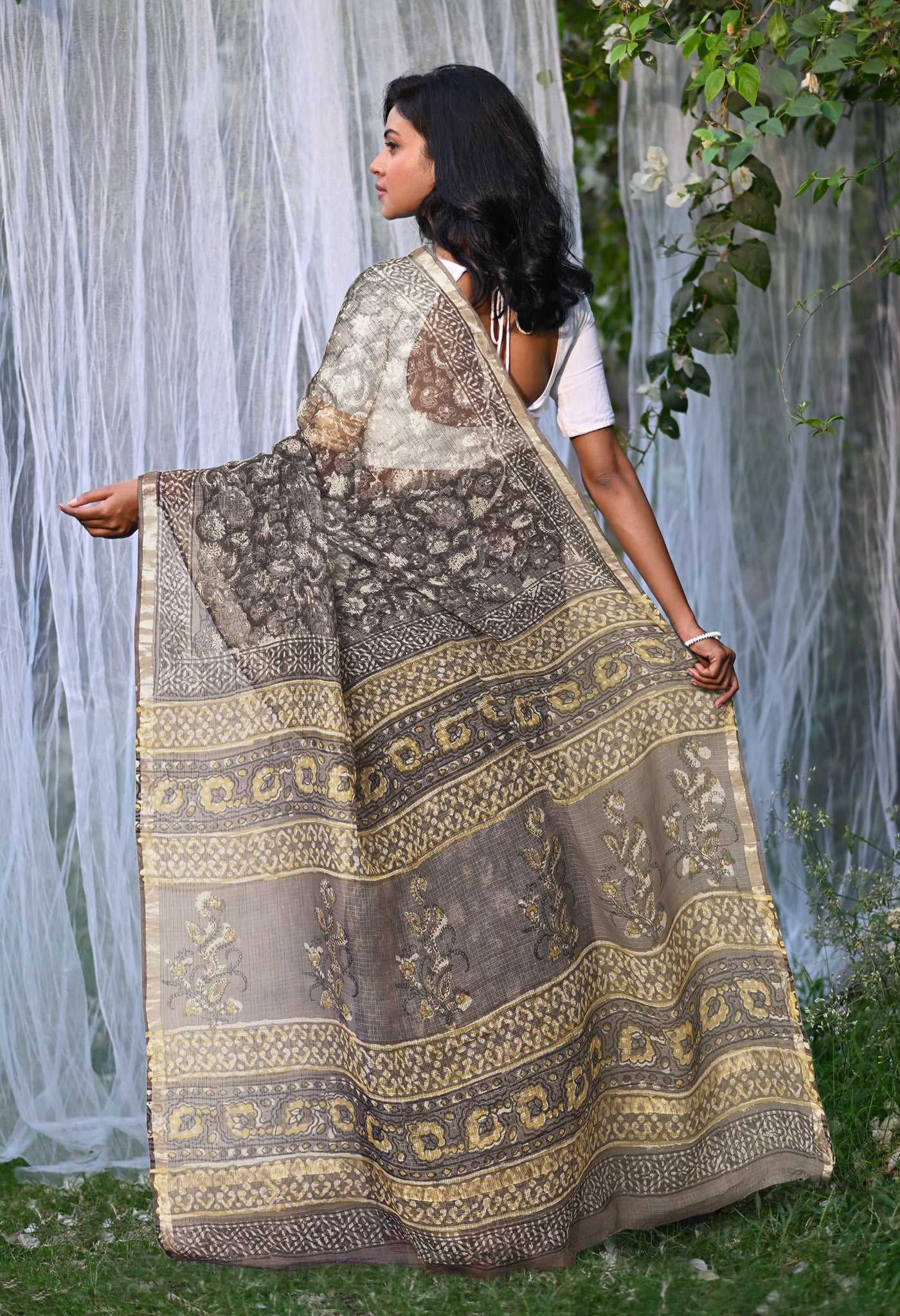 Multi Pure Discharge Bagru Printed Kota Saree-UNM81788