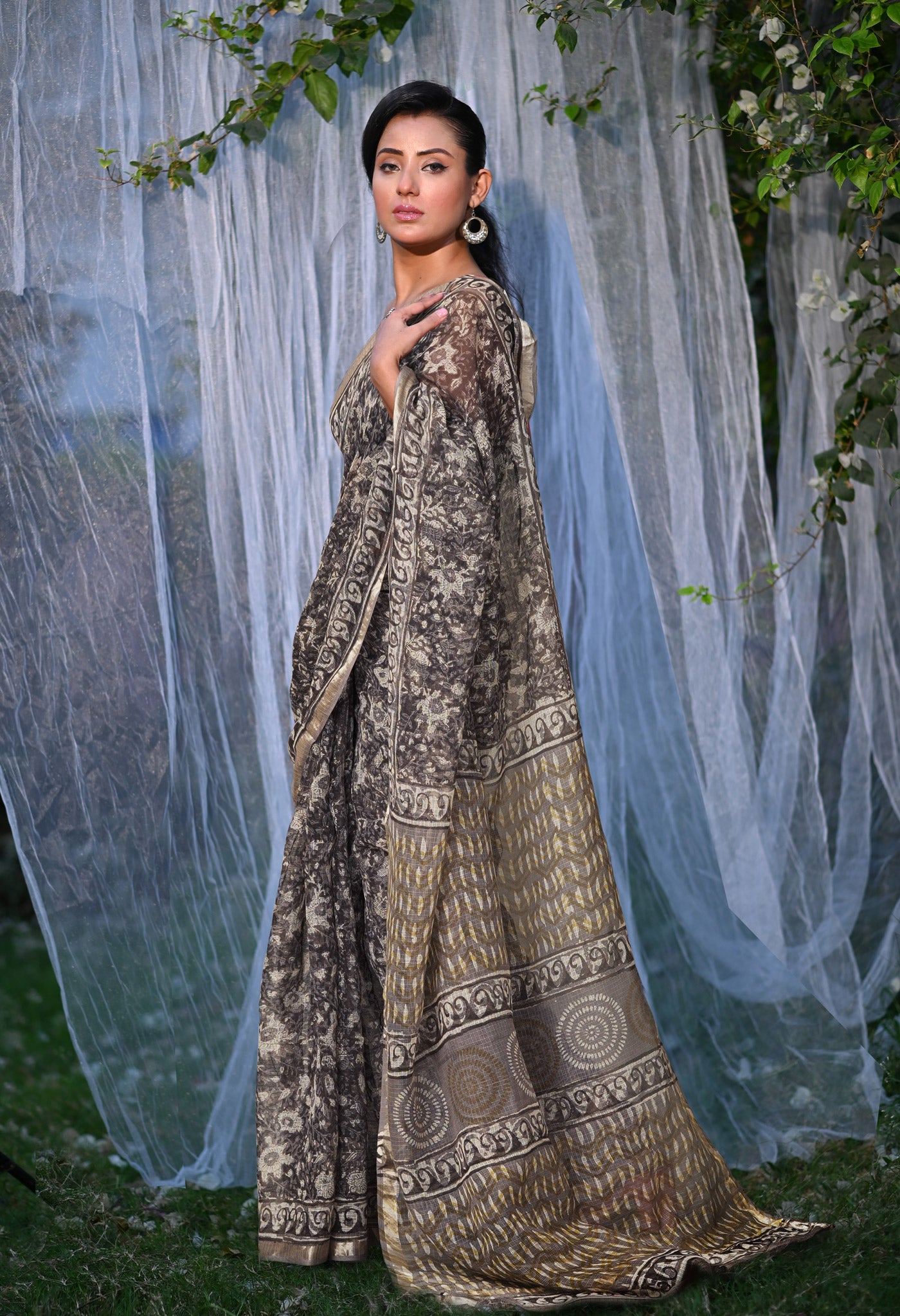 Multi Pure Discharge Bagru Printed Kota Saree-UNM81790