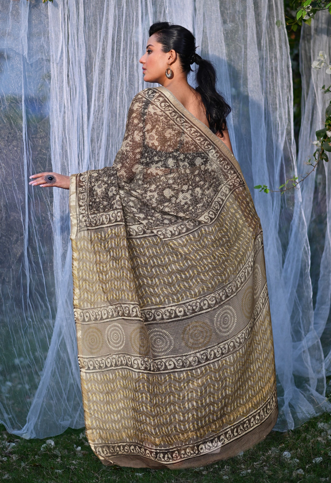 Multi Pure Discharge Bagru Printed Kota Saree-UNM81790
