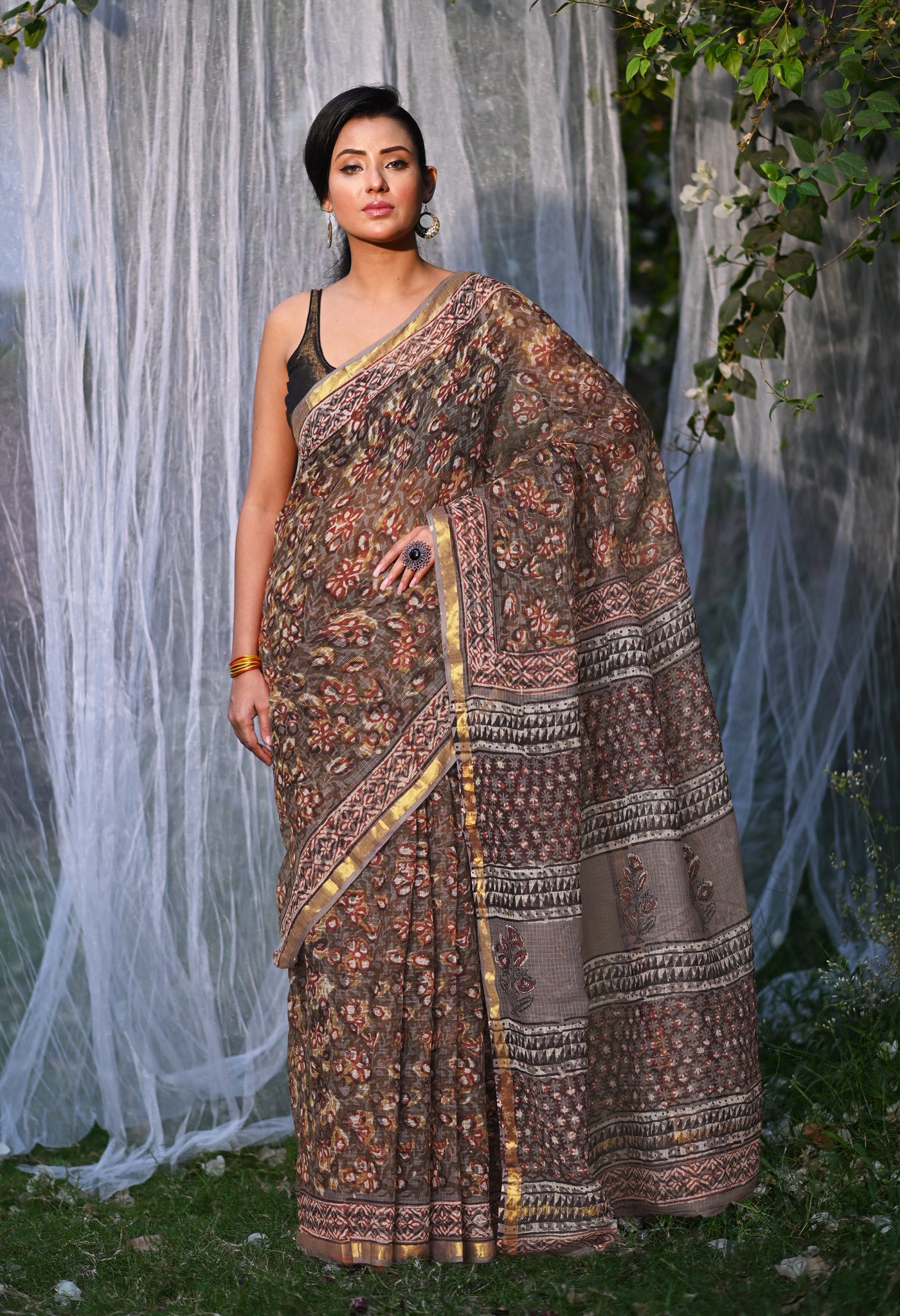 Multi Pure Discharge Bagru Printed Kota Saree-UNM81793