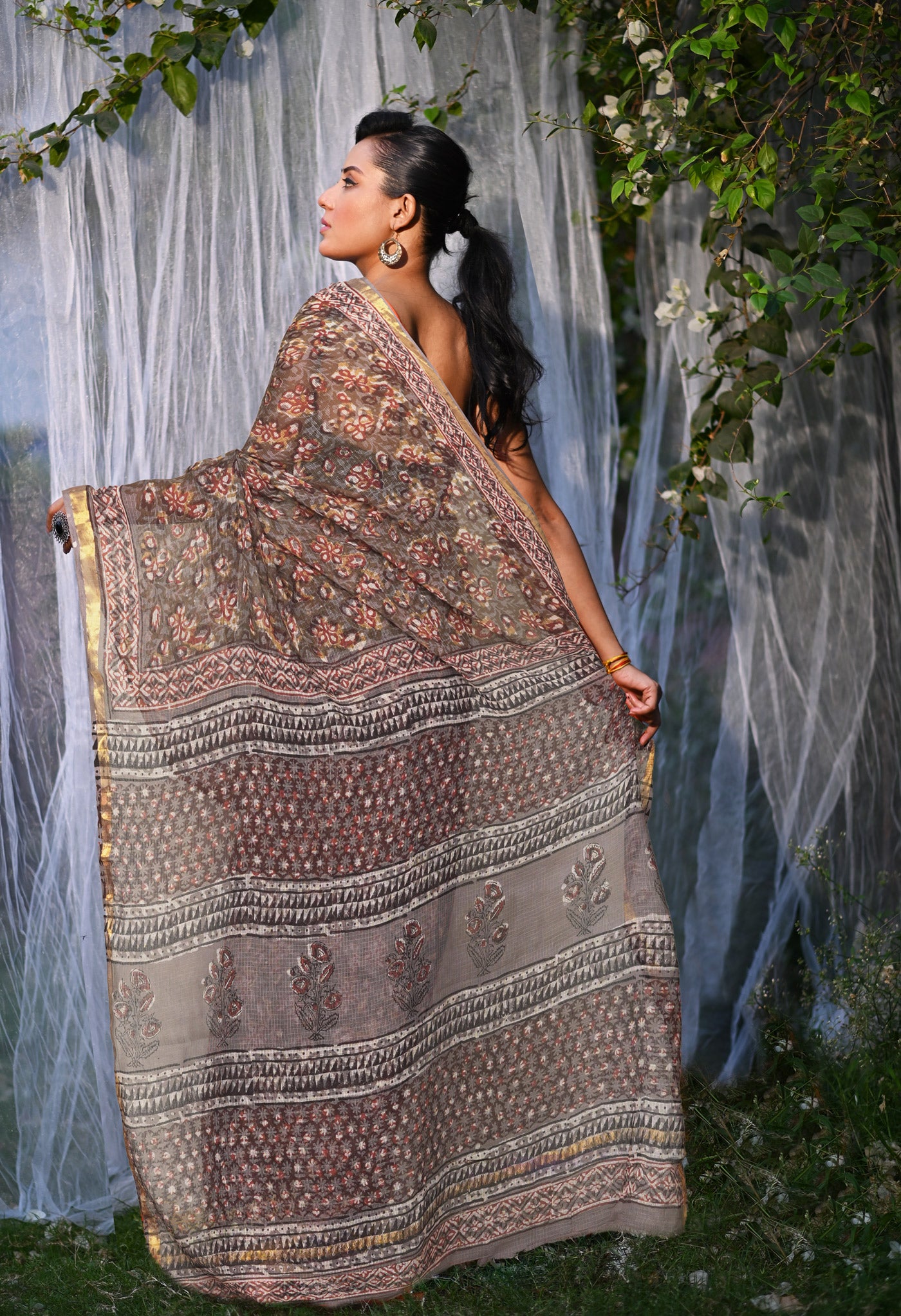 Multi Pure Discharge Bagru Printed Kota Saree-UNM81793