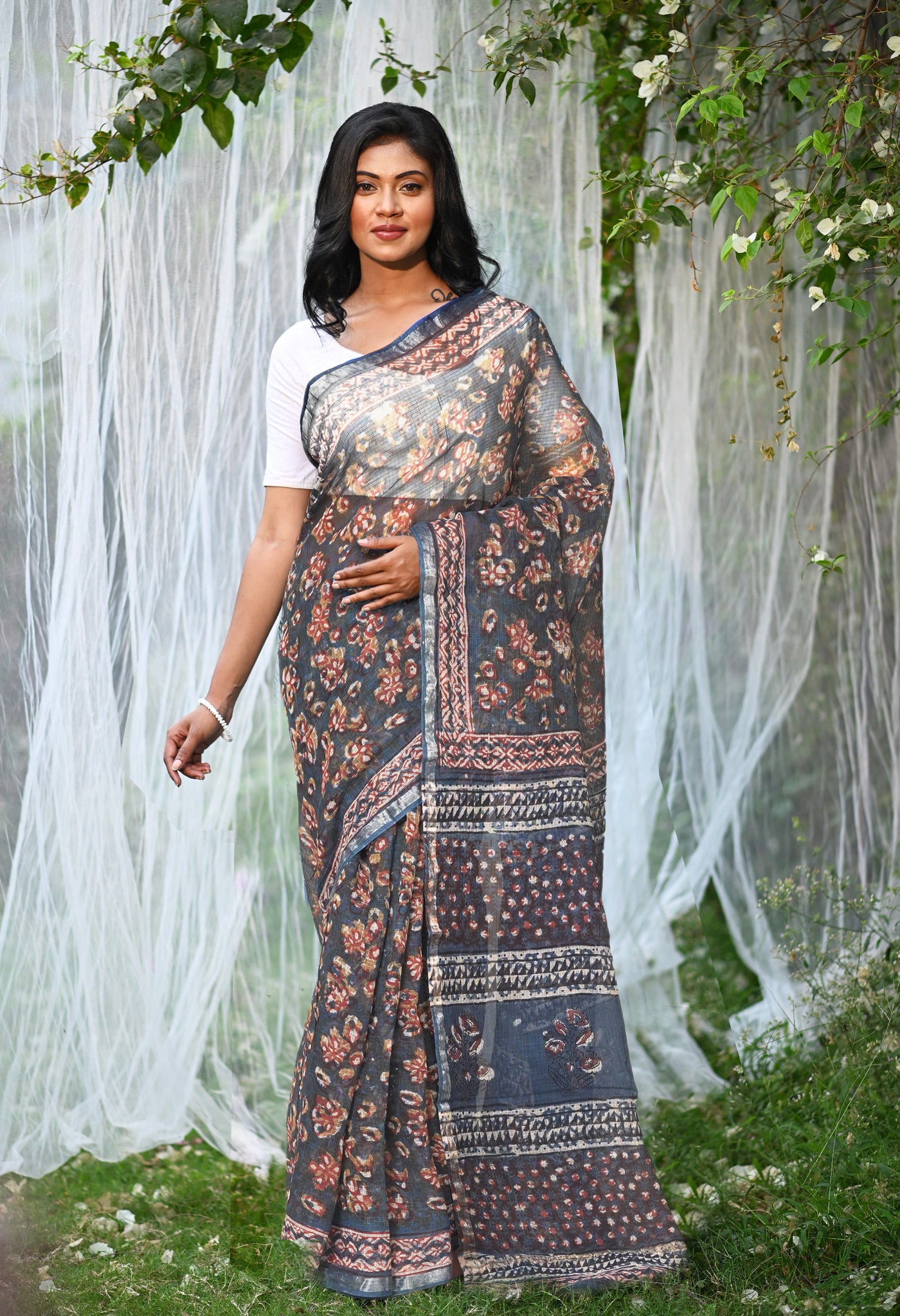 Multi Pure Discharge Bagru Printed Kota Saree-UNM81795