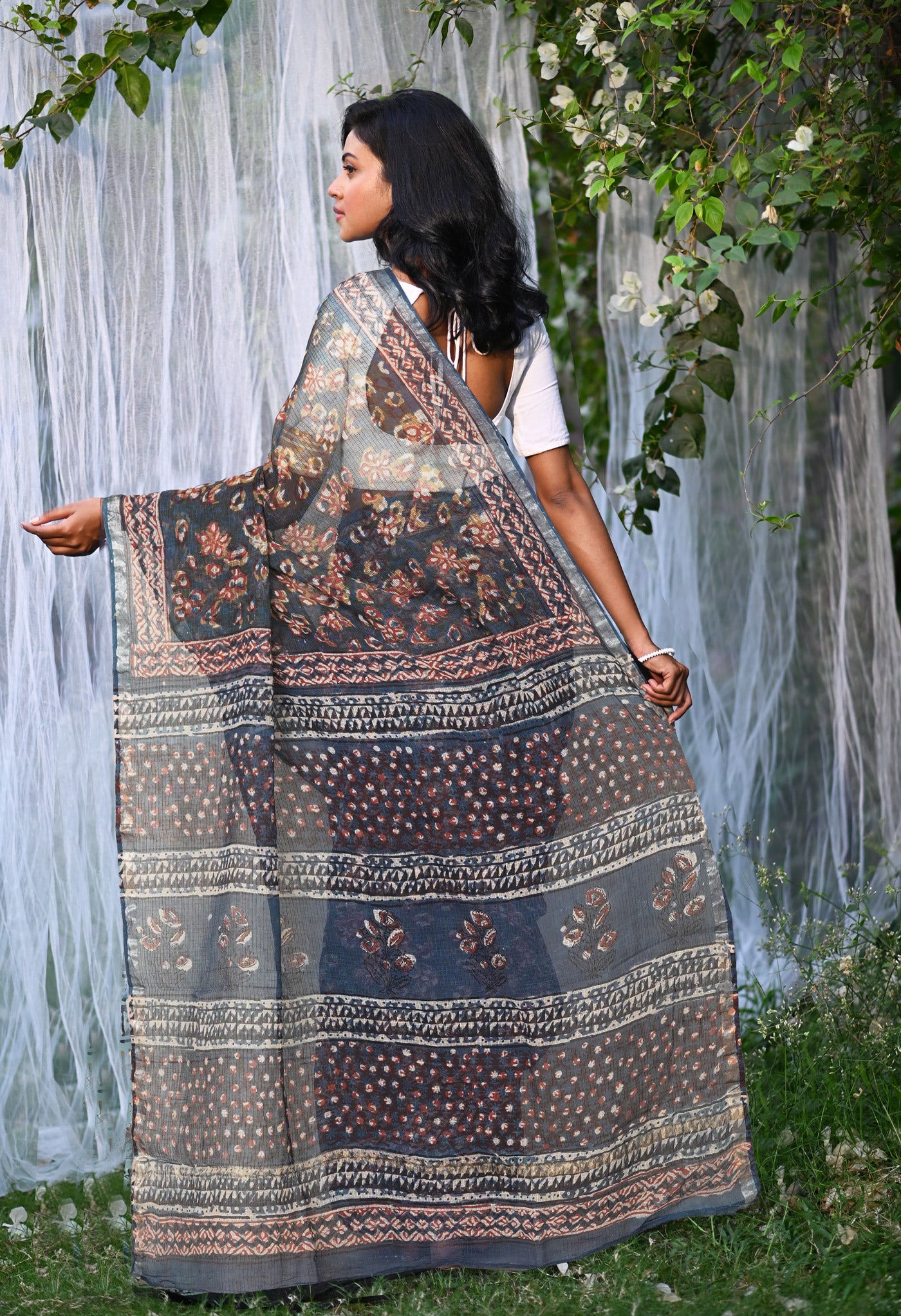 Multi Pure Discharge Bagru Printed Kota Saree-UNM81795