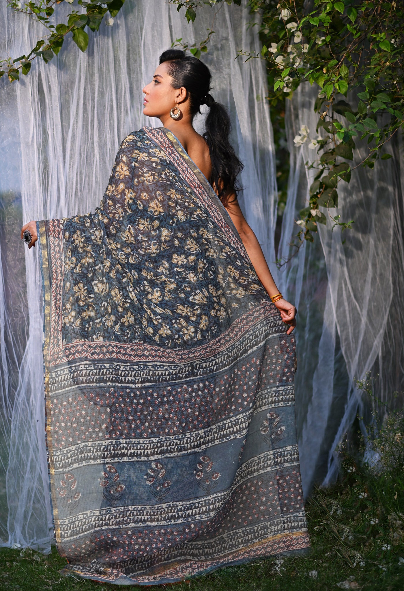 Multi Pure Discharge Bagru Printed Kota Saree-UNM81796