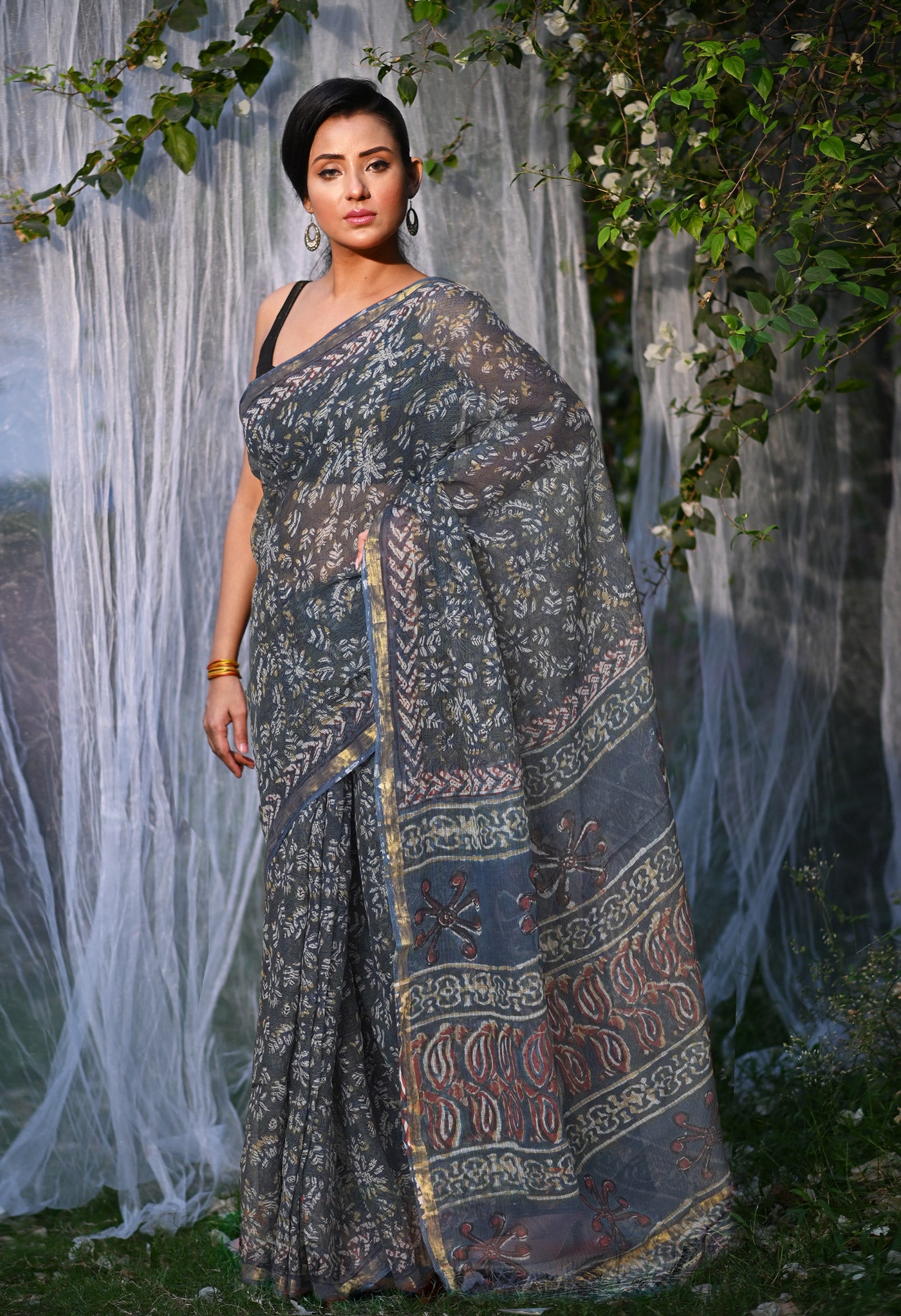Multi Pure Discharge Bagru Printed Kota Saree-UNM81798