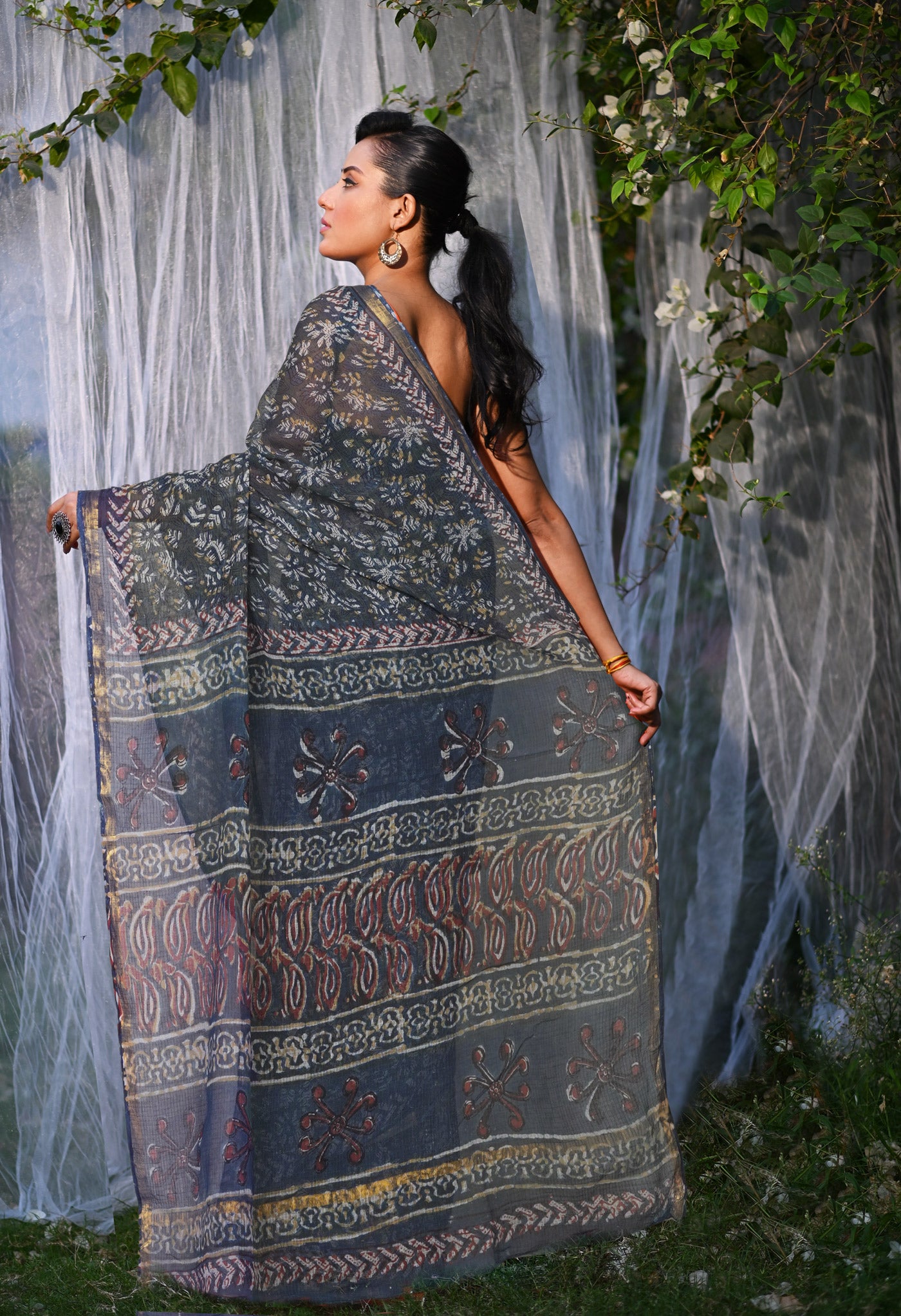 Multi Pure Discharge Bagru Printed Kota Saree-UNM81798