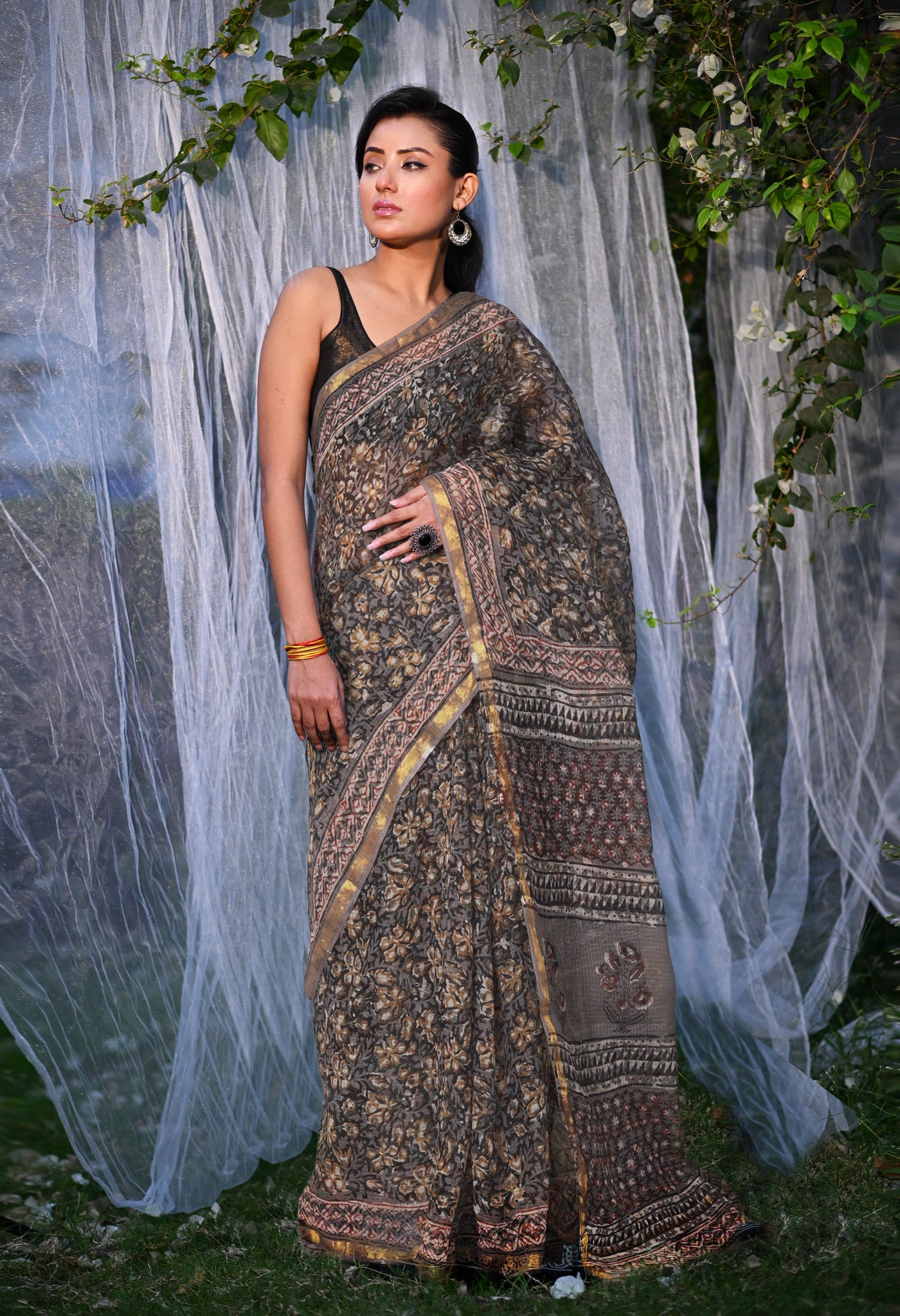 Multi Pure Discharge Bagru Printed Kota Saree-UNM81799