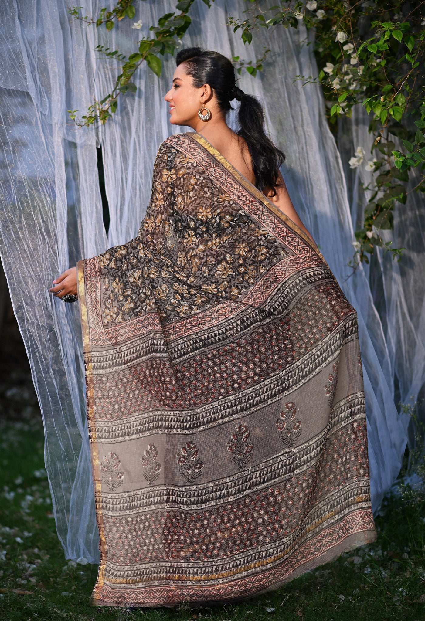 Multi Pure Discharge Bagru Printed Kota Saree-UNM81799