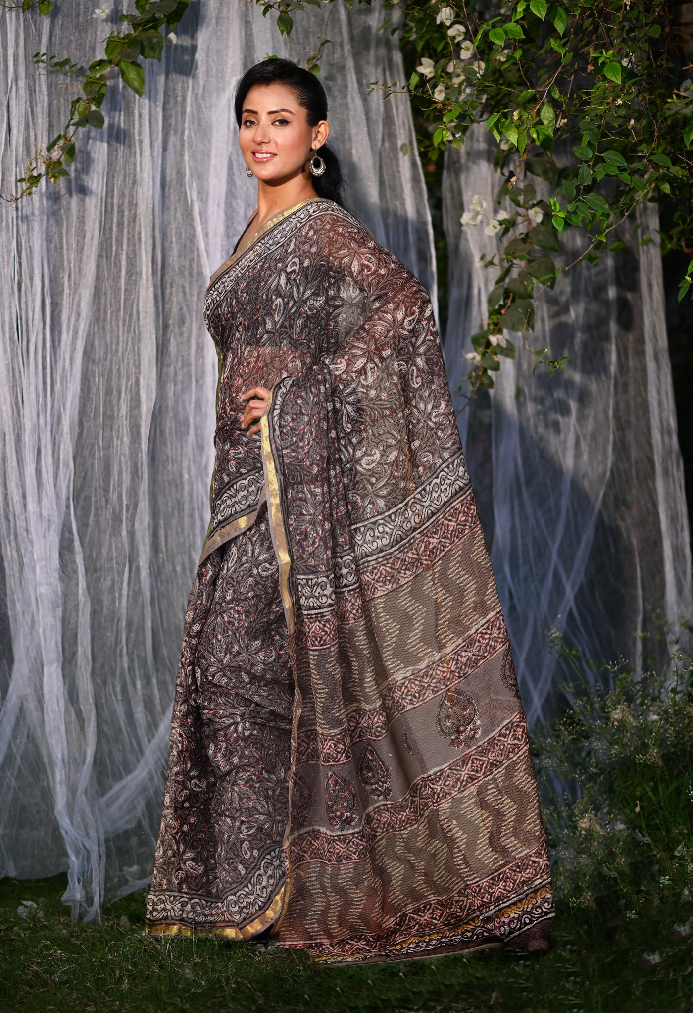 Multi Pure Discharge Bagru Printed Kota Saree-UNM81801