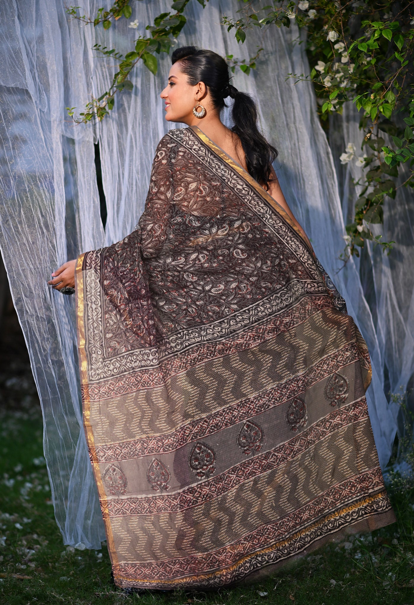 Multi Pure Discharge Bagru Printed Kota Saree-UNM81801