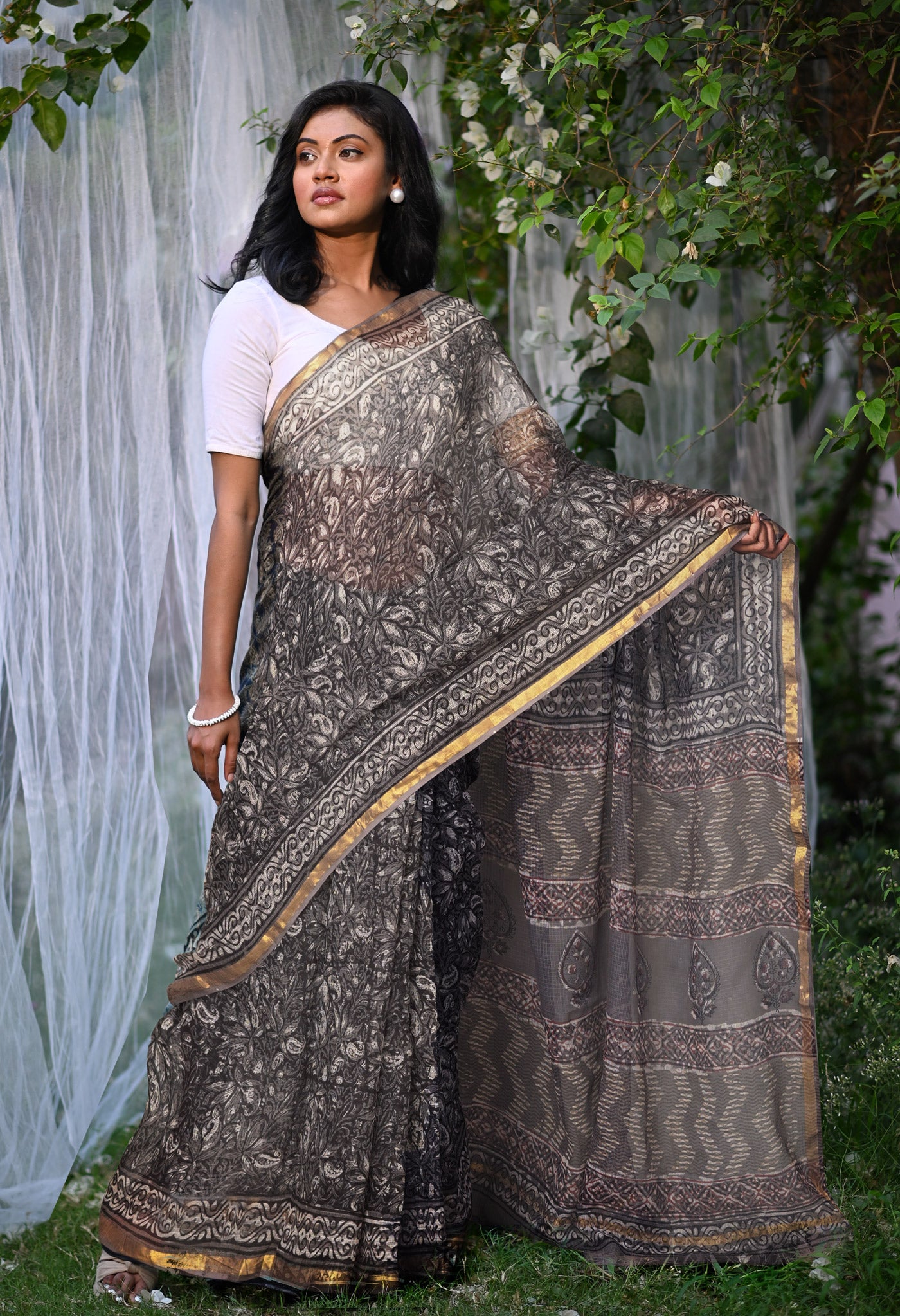 Multi Pure Discharge Bagru Printed Kota Saree-UNM81802