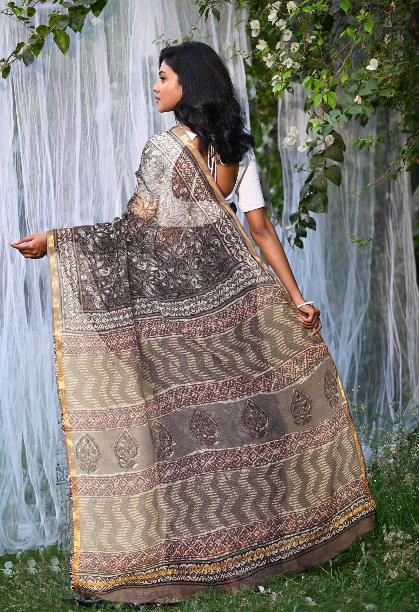 Multi Pure Discharge Bagru Printed Kota Saree-UNM81802