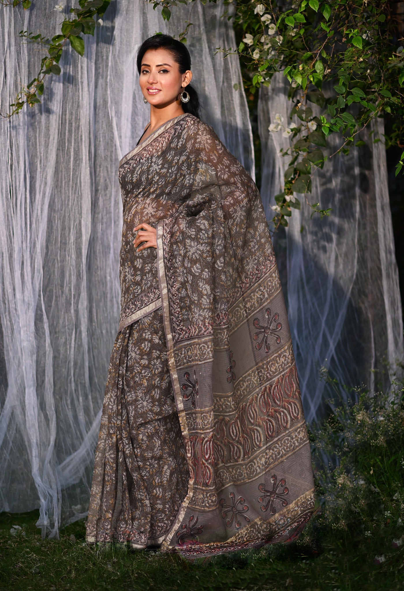 Multi Pure Discharge Bagru Printed Kota Saree-UNM81804