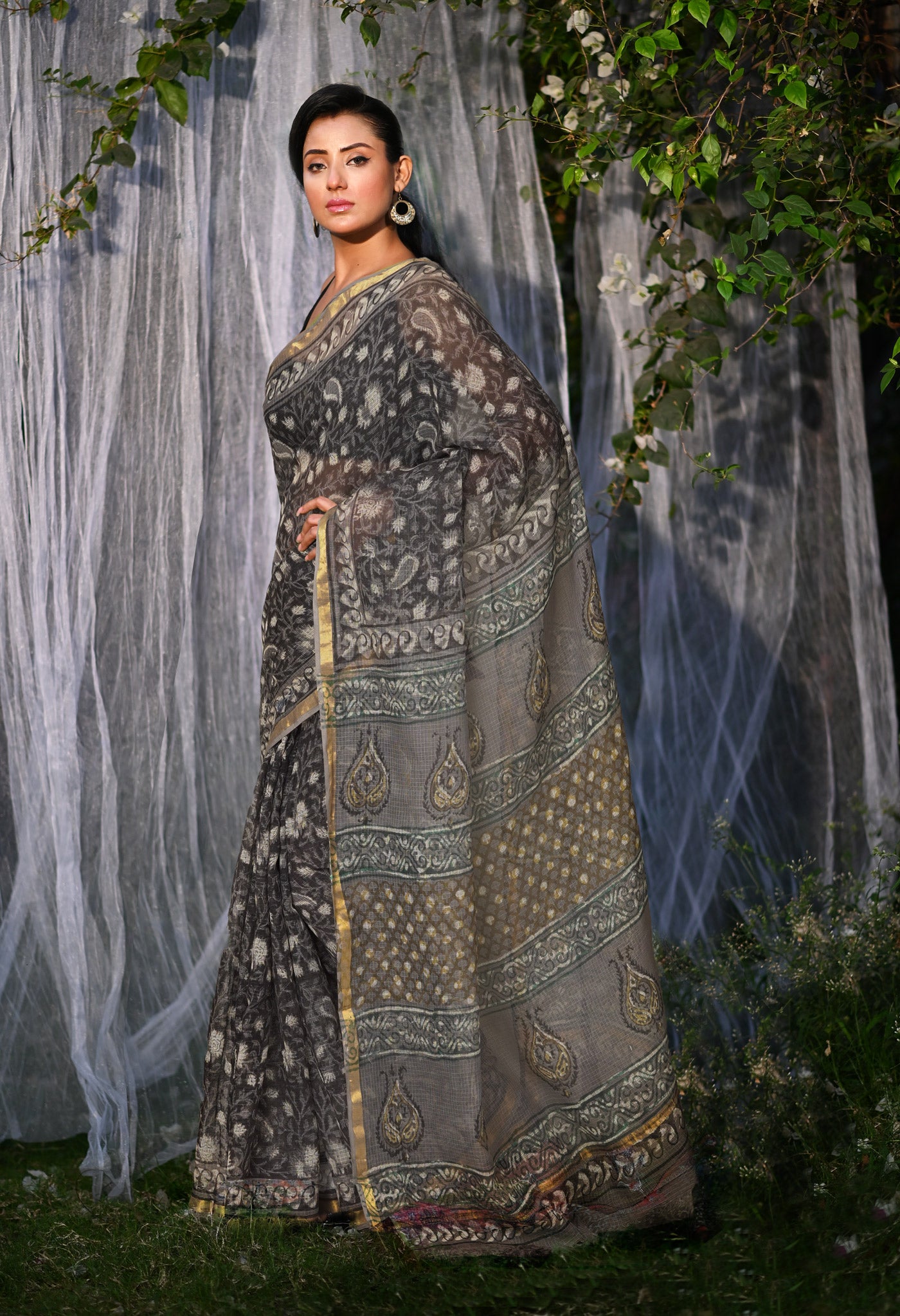 Multi Pure Discharge Bagru Printed Kota Saree-UNM81805