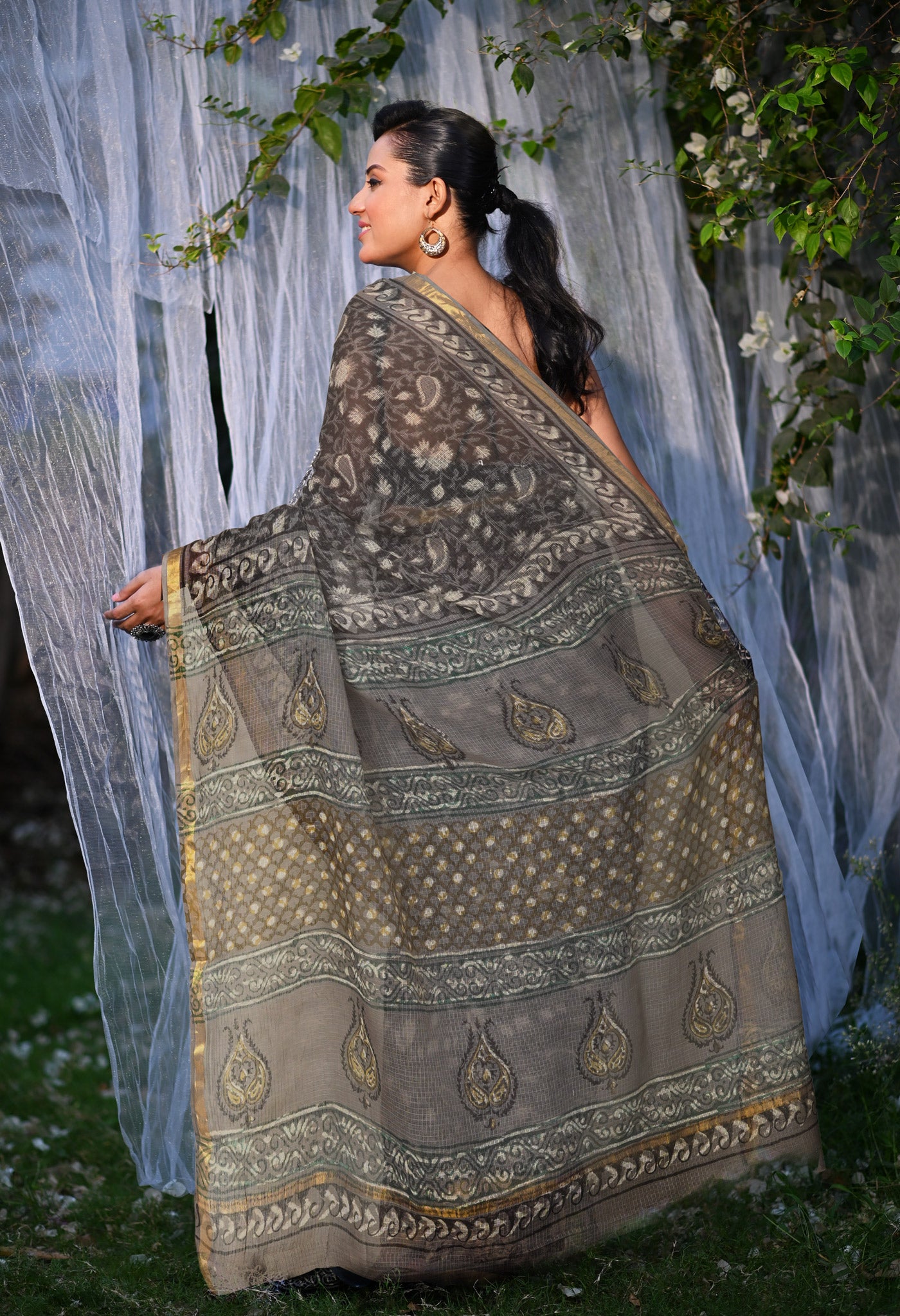 Multi Pure Discharge Bagru Printed Kota Saree-UNM81805