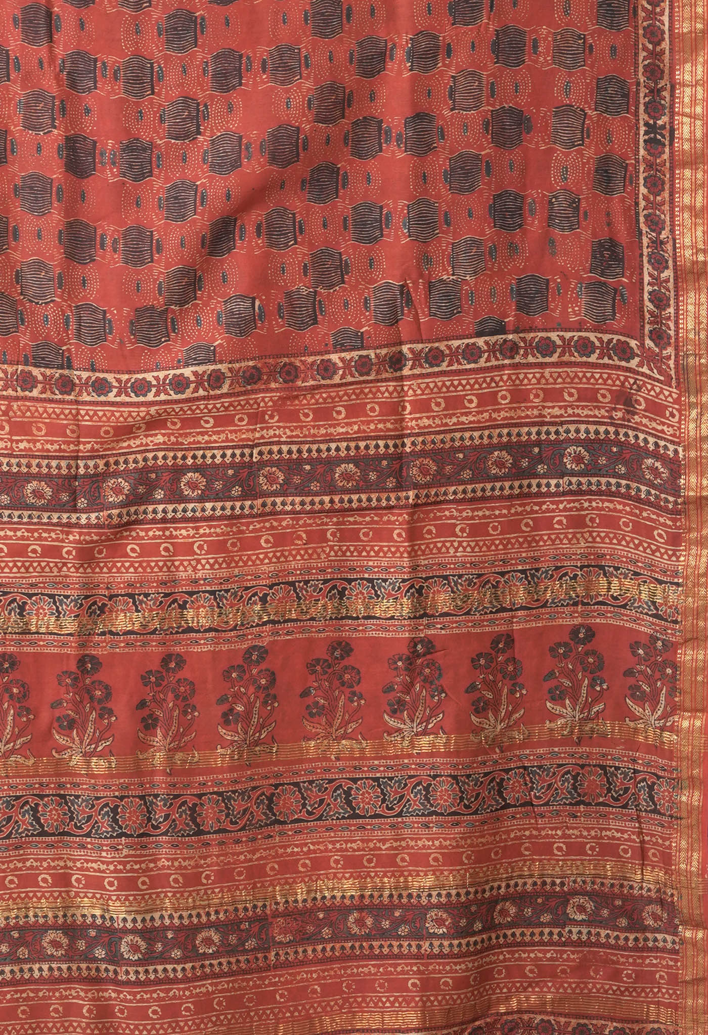 Red Pure Ajrakh Printed Maheshwari Soft Silk Saree-UNM81892