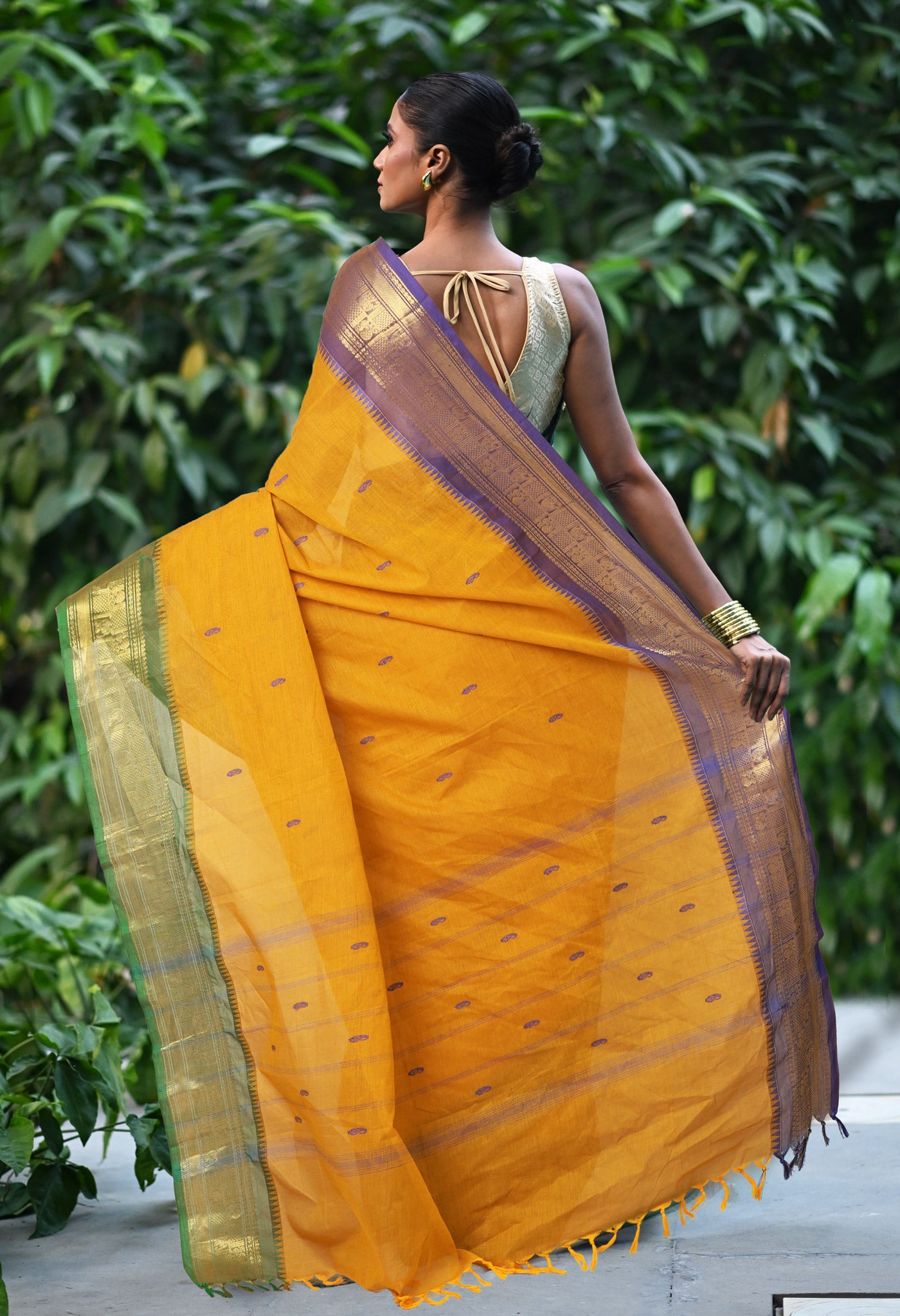 Mustard Yellow Pure Pavani Handcrafted Chettinad Cotton Saree-UNM82138
