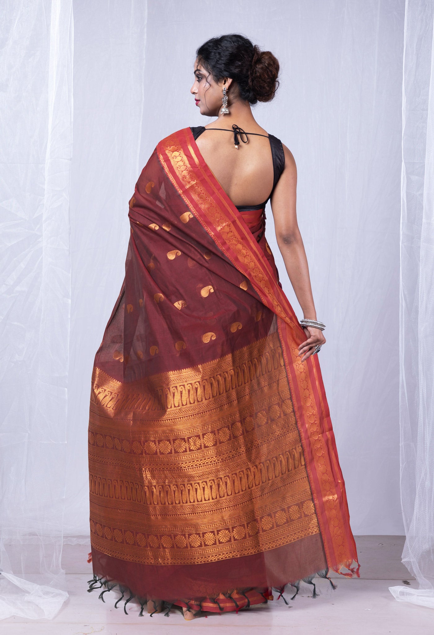 Maroon Pure Pavani Handcrafted Kanchi Cotton Saree-UNM82142