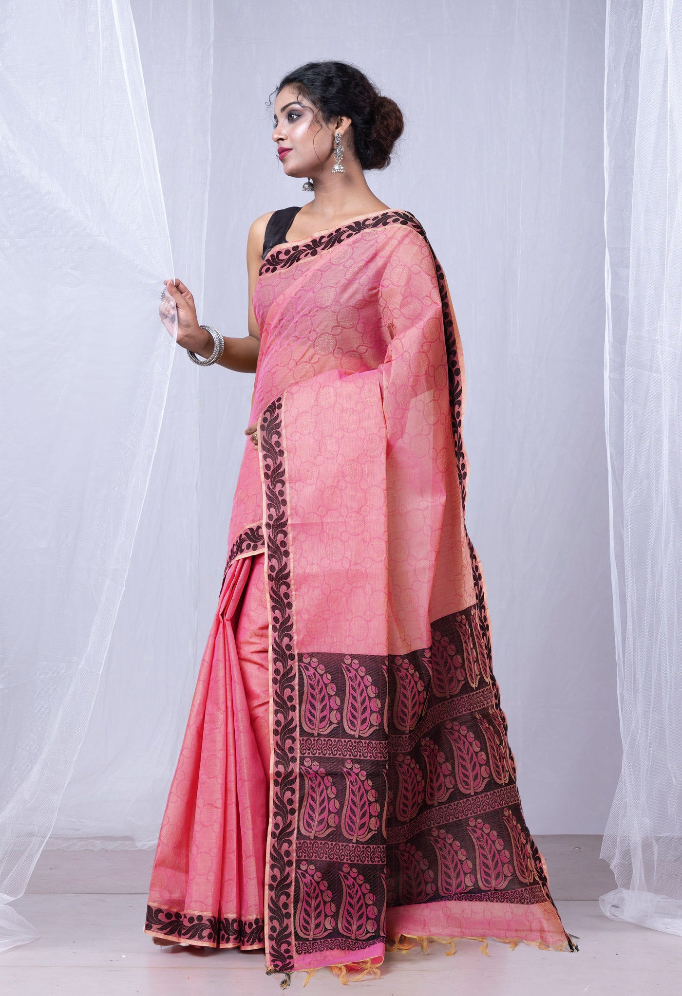 Pink Pure Pavani Handcrafted Jacquard Chettinad Cotton Saree-UNM82153