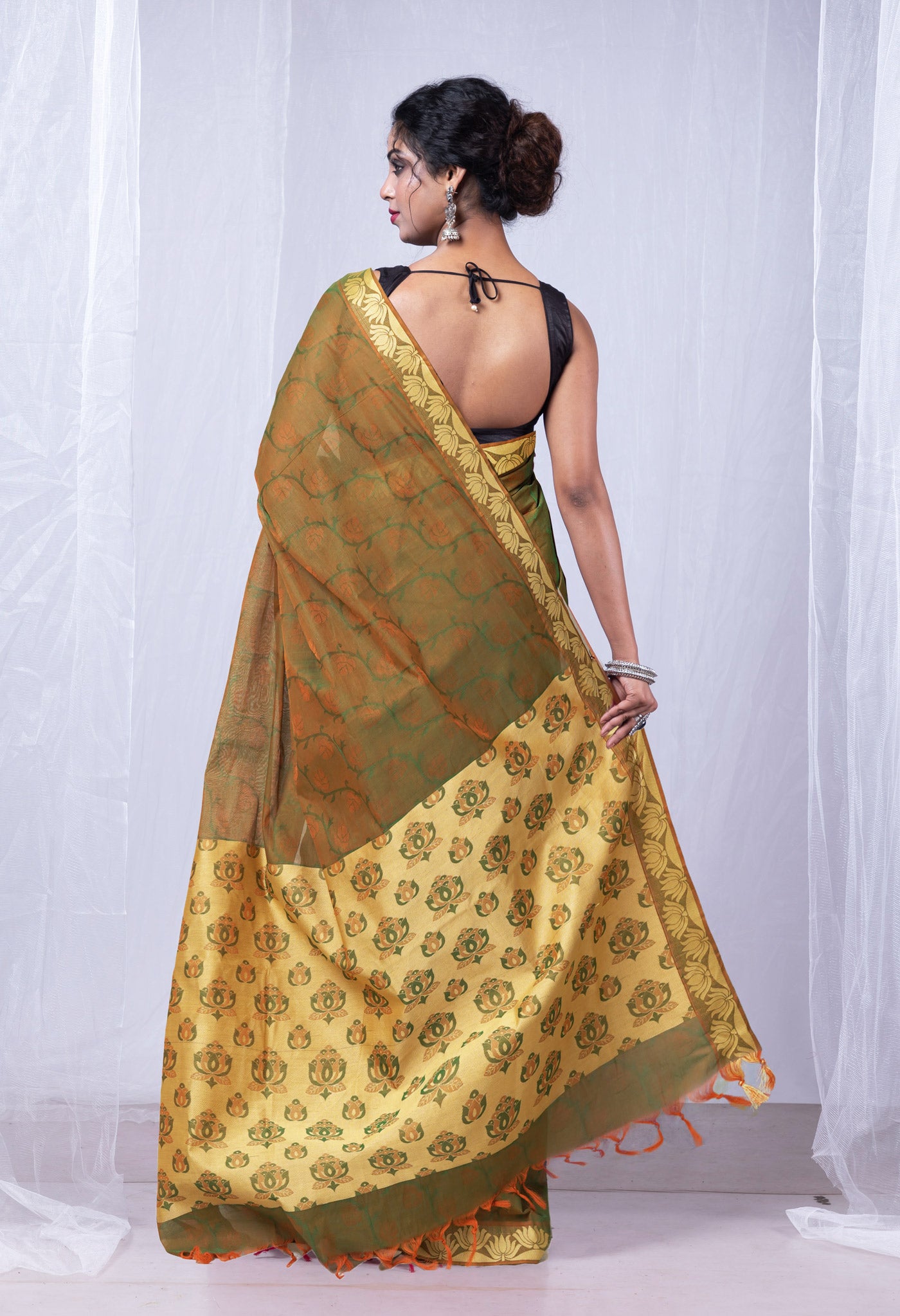 Green Pure Pavani Handcrafted Jacquard Chettinad Cotton Saree-UNM82154