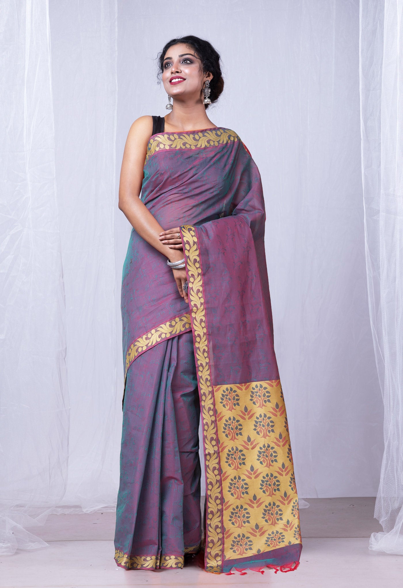Blue Pure Pavani Handcrafted Jacquard Chettinad Cotton Saree-UNM82156