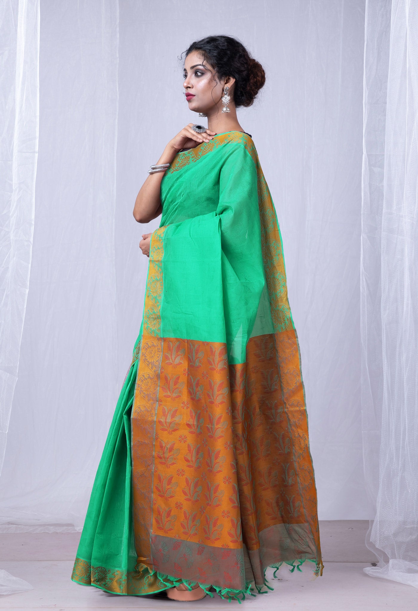 Turquoise Blue Pure Pavani Handcrafted Jacquard Chettinad Cotton Saree-UNM82158