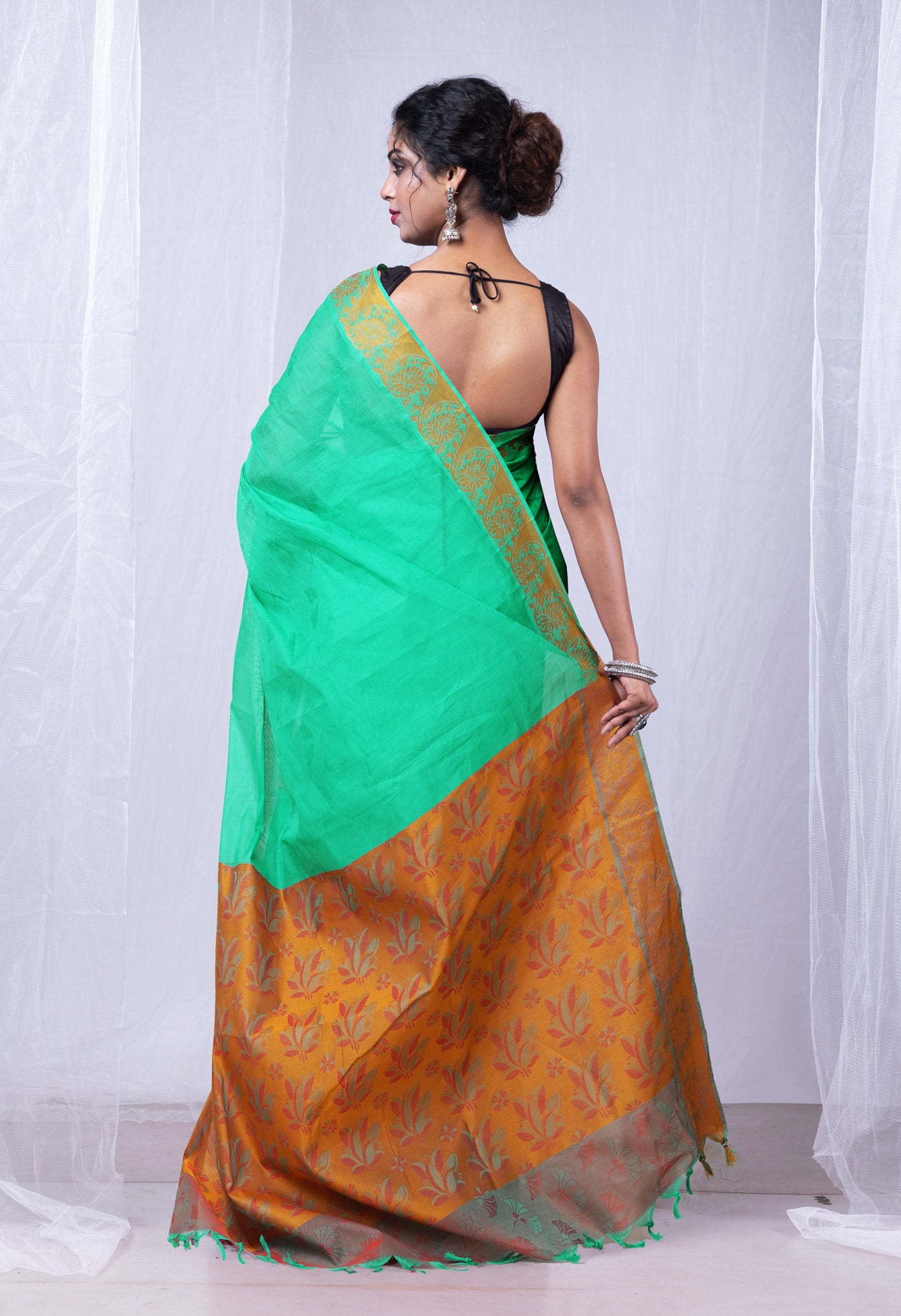 Turquoise Blue Pure Pavani Handcrafted Jacquard Chettinad Cotton Saree-UNM82158
