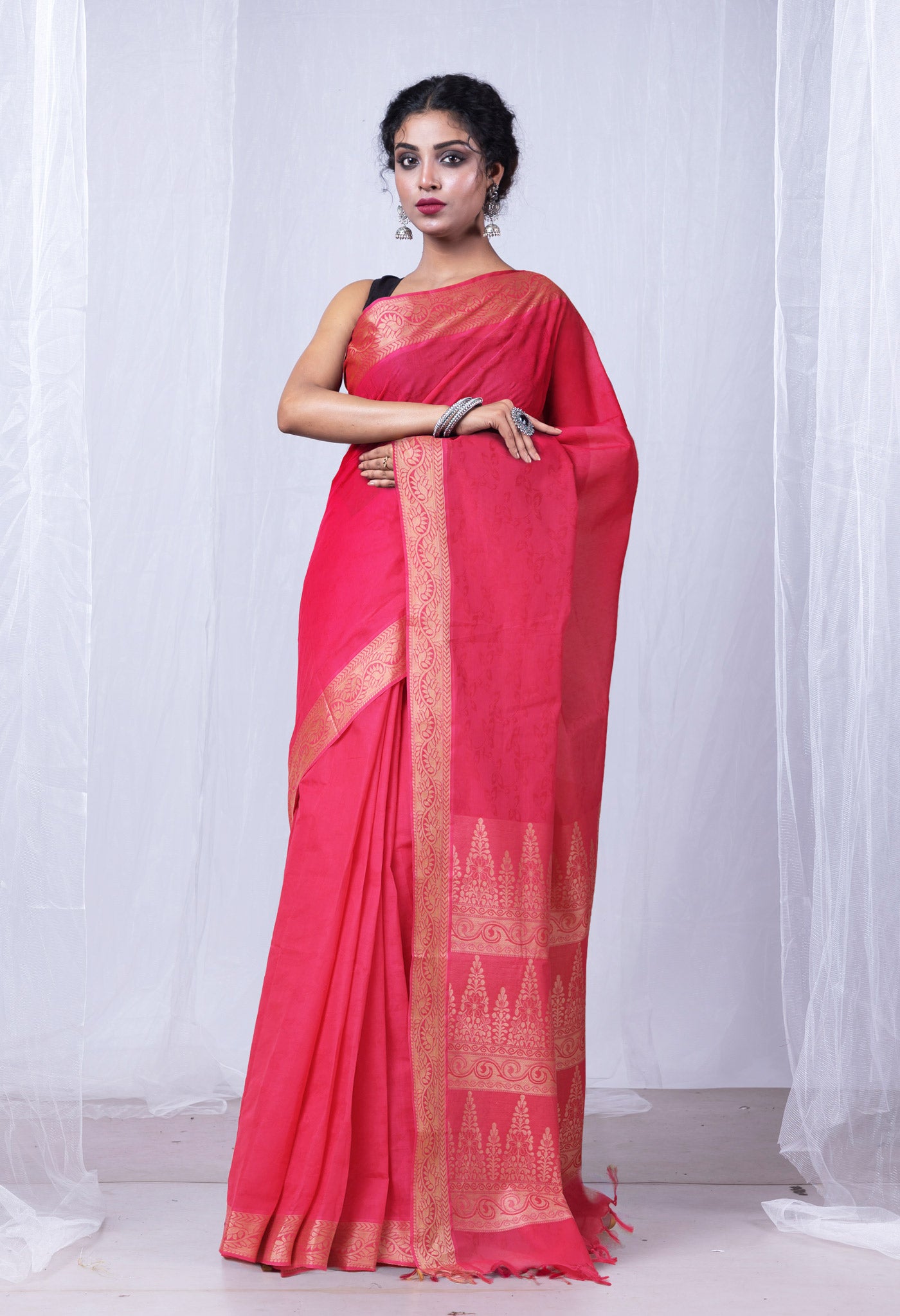 Pink Pure Pavani Handcrafted Jacquard Chettinad Cotton Saree-UNM82159