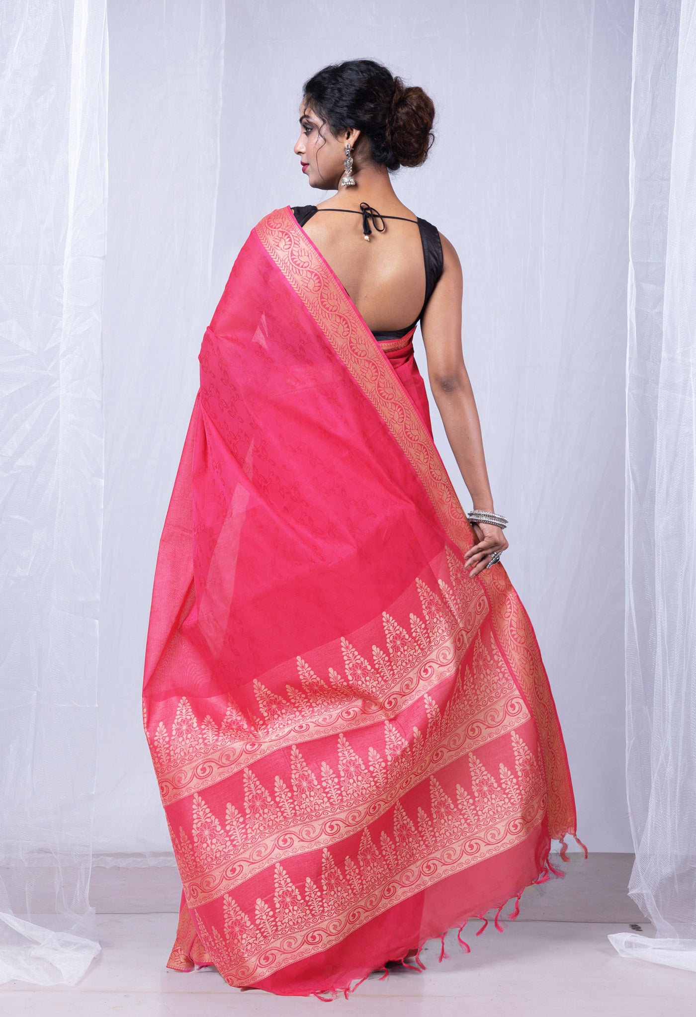 Pink Pure Pavani Handcrafted Jacquard Chettinad Cotton Saree-UNM82159