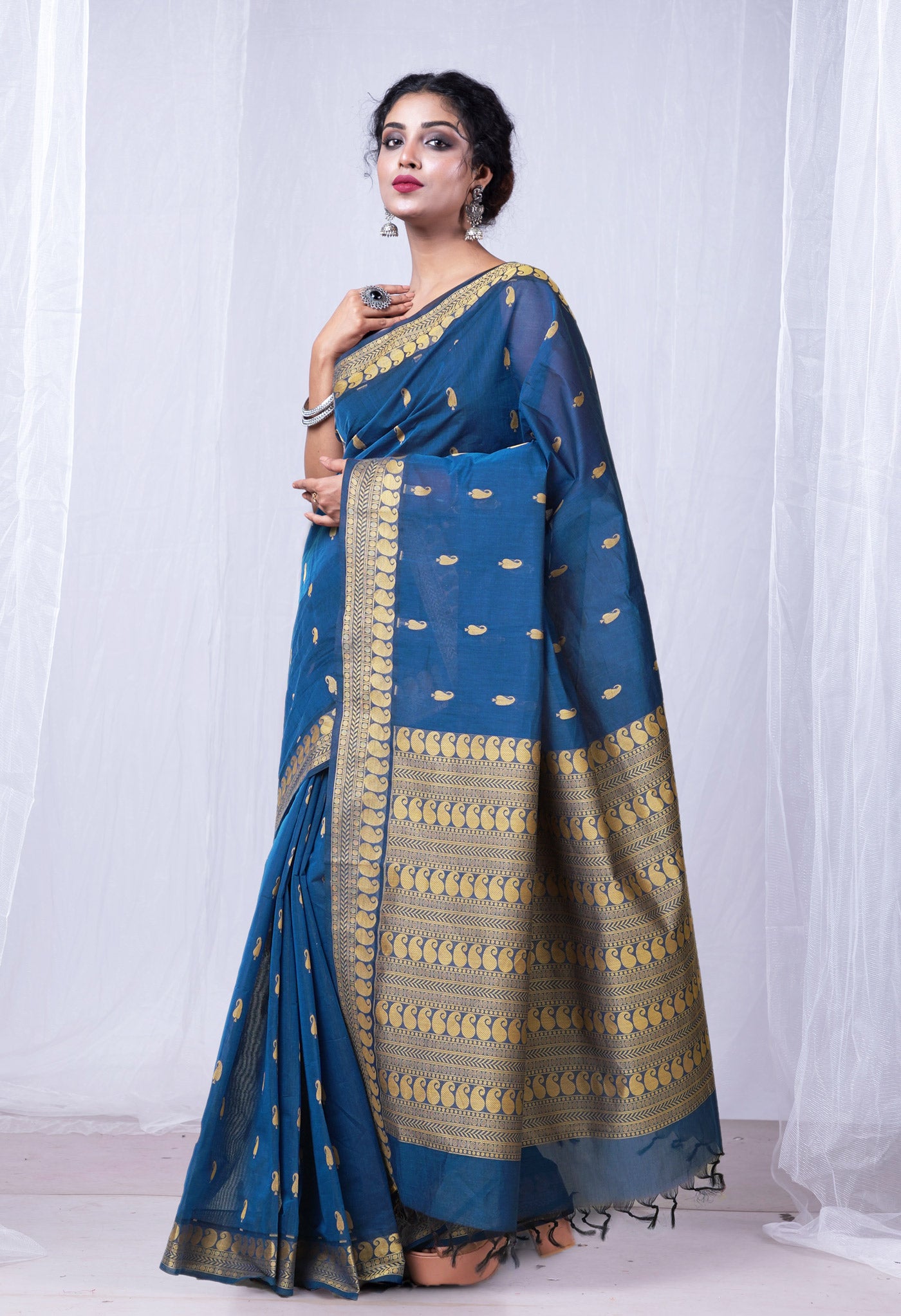 Blue Pure Pavani Handcrafted Chettinad Cotton Saree-UNM82161
