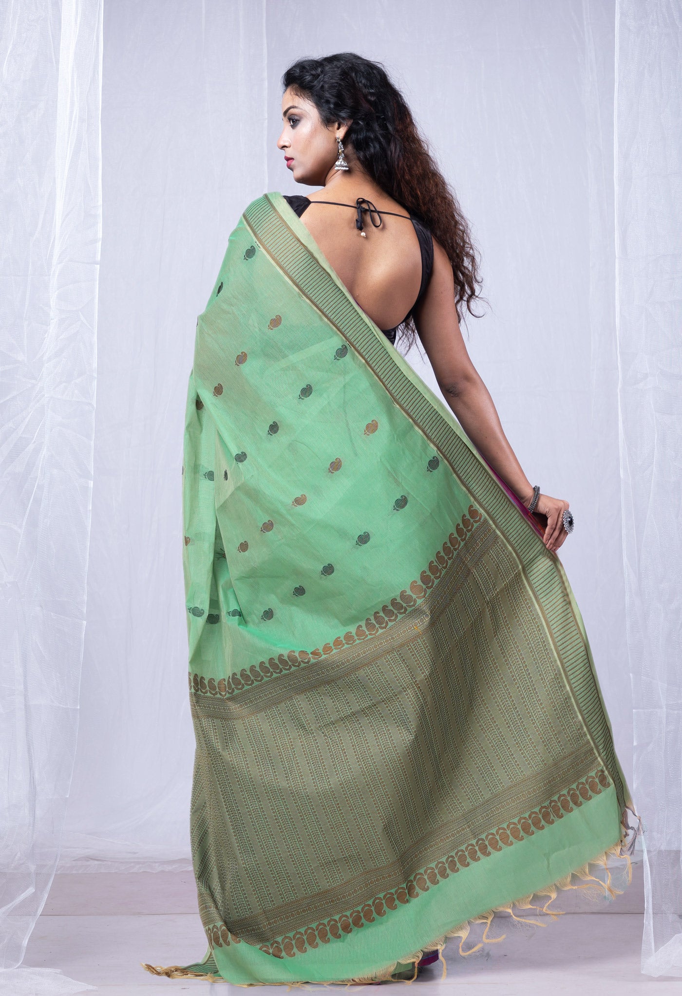 Green Pure Pavani Handcrafted Chettinad Cotton Saree-UNM82162