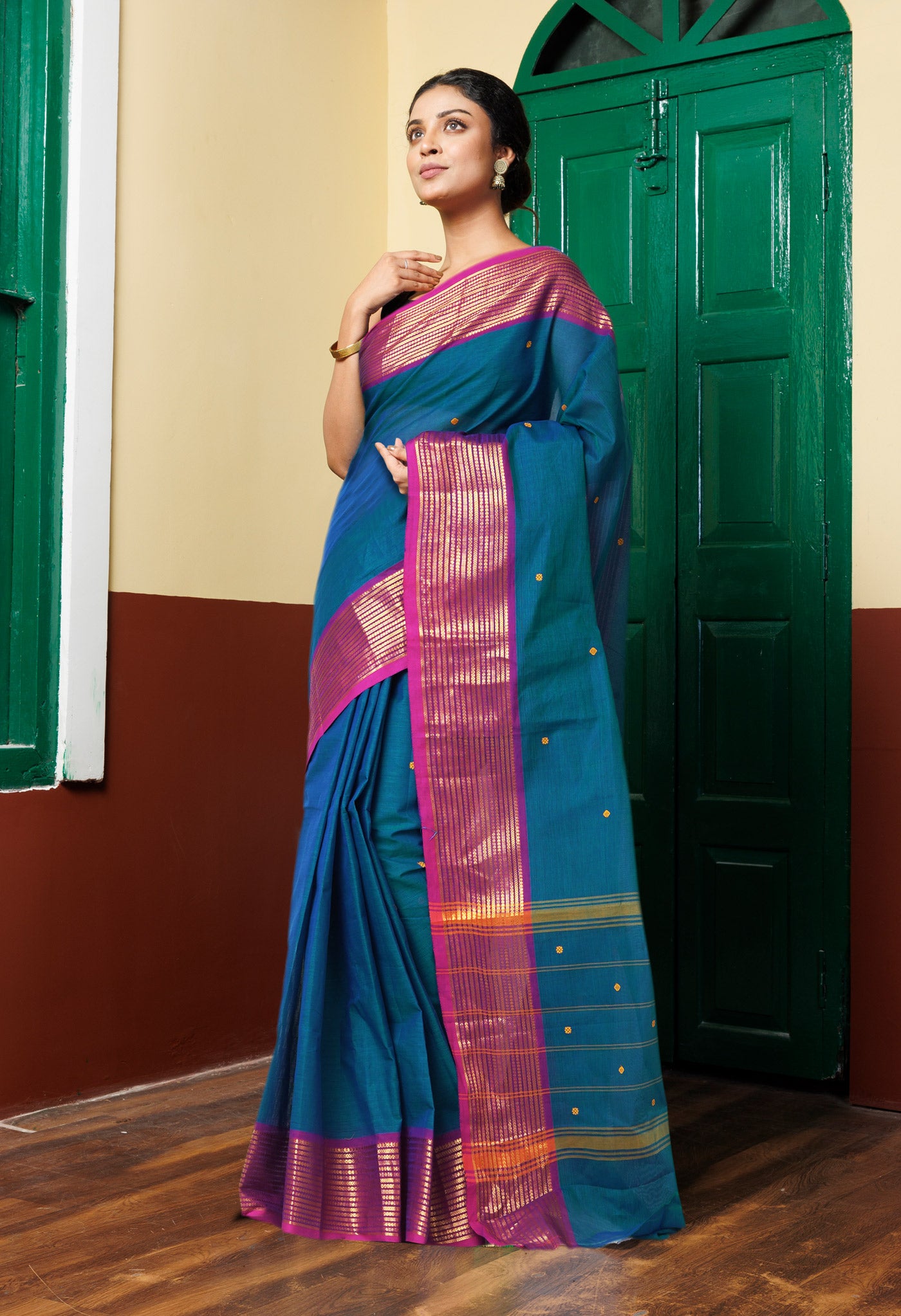 Peacock Green Pure Pavani Handcrafted Kanchi Cotton Saree-UNM82200