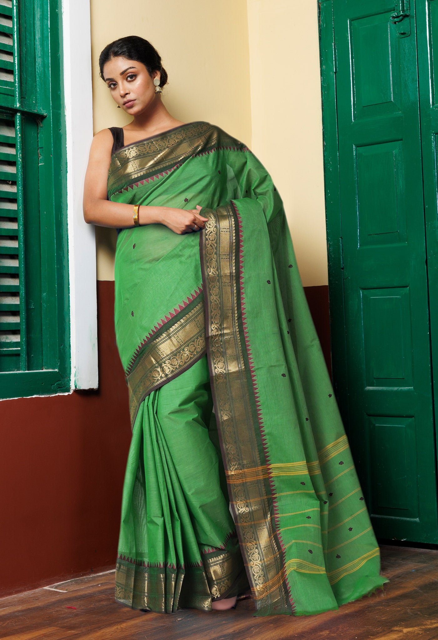 Green Pure Pavani Handcrafted Kanchi Cotton Saree-UNM82203