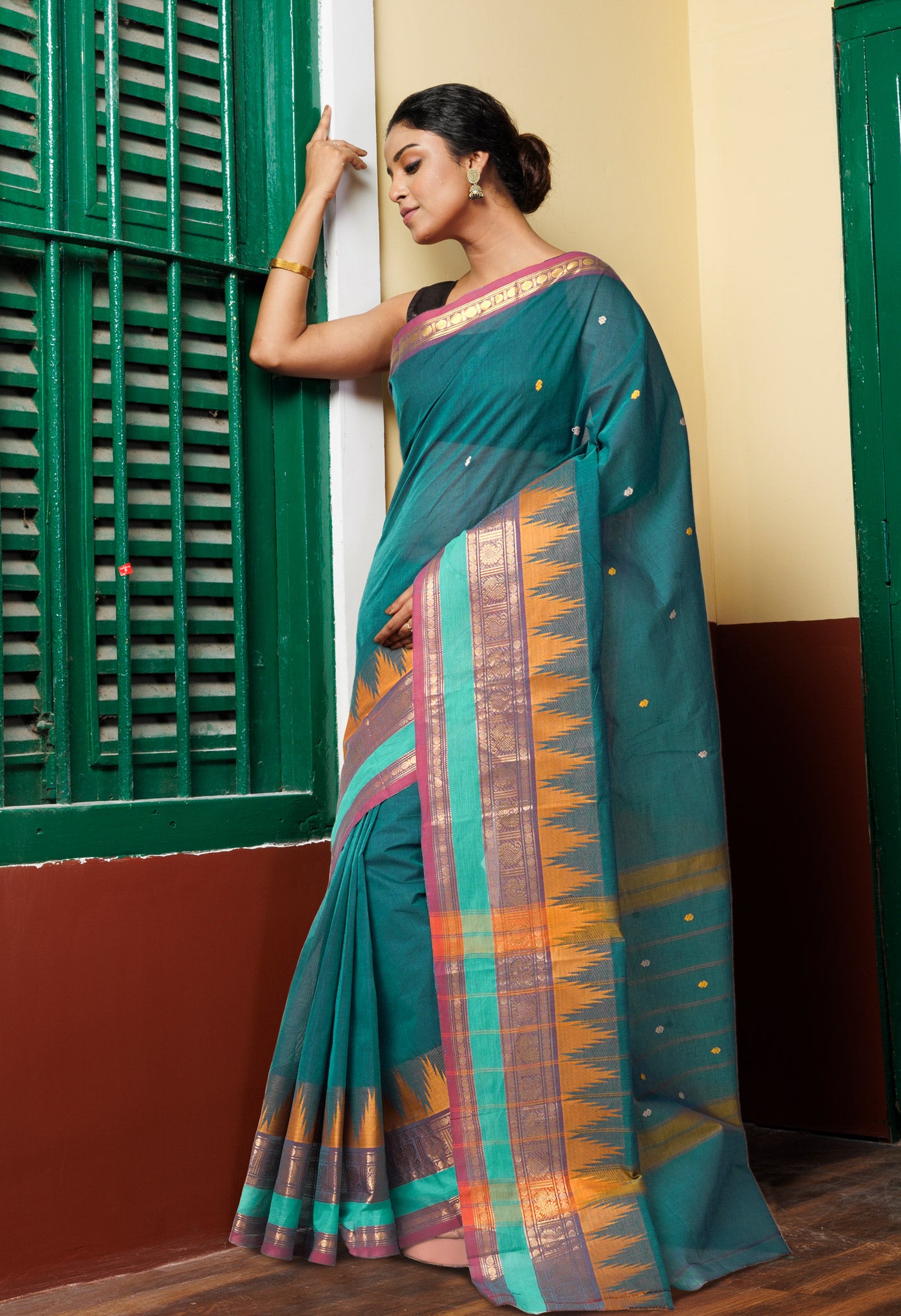 Peacock Green Pure Pavani Handcrafted Kanchi Cotton Saree-UNM82205