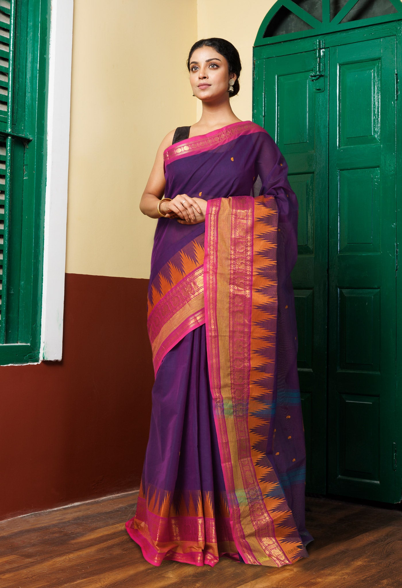 Purple-Pink Pure Pavani Handcrafted Kanchi Cotton Saree-UNM82207