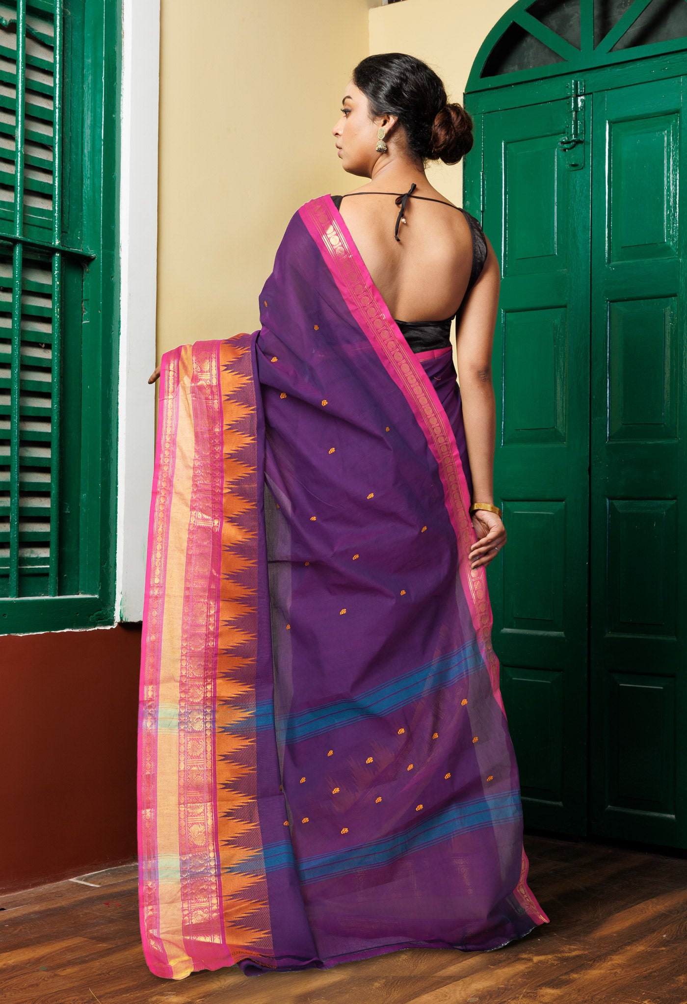 Purple-Pink Pure Pavani Handcrafted Kanchi Cotton Saree-UNM82207