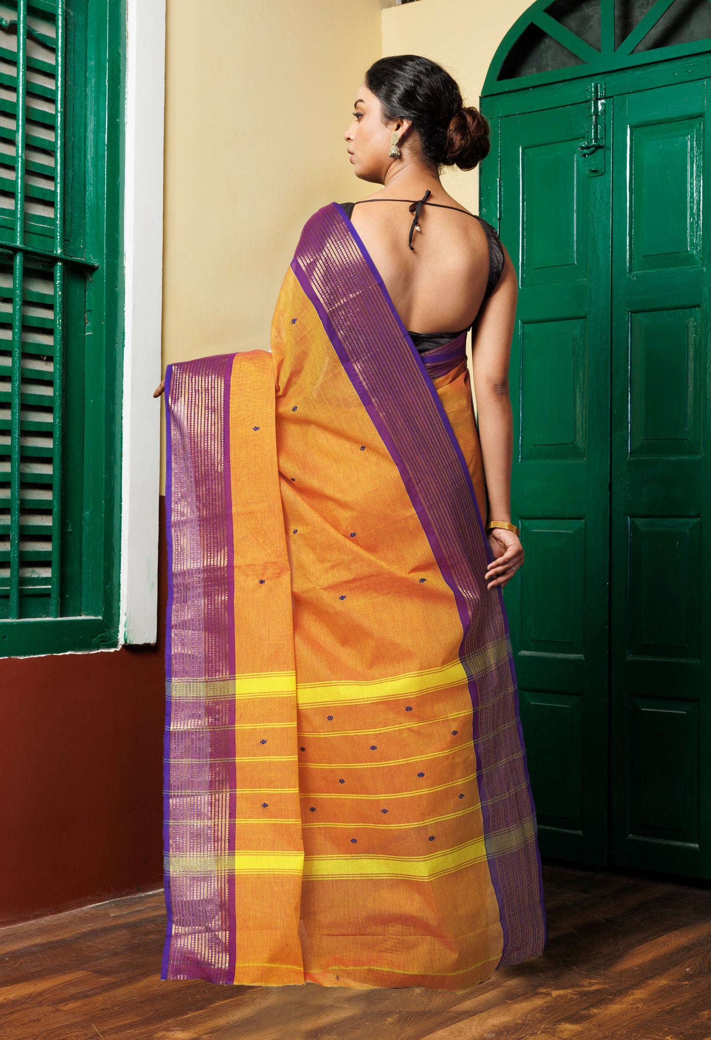 Turmeric Orange Pure Pavani Handcrafted Kanchi Cotton Saree-UNM82211