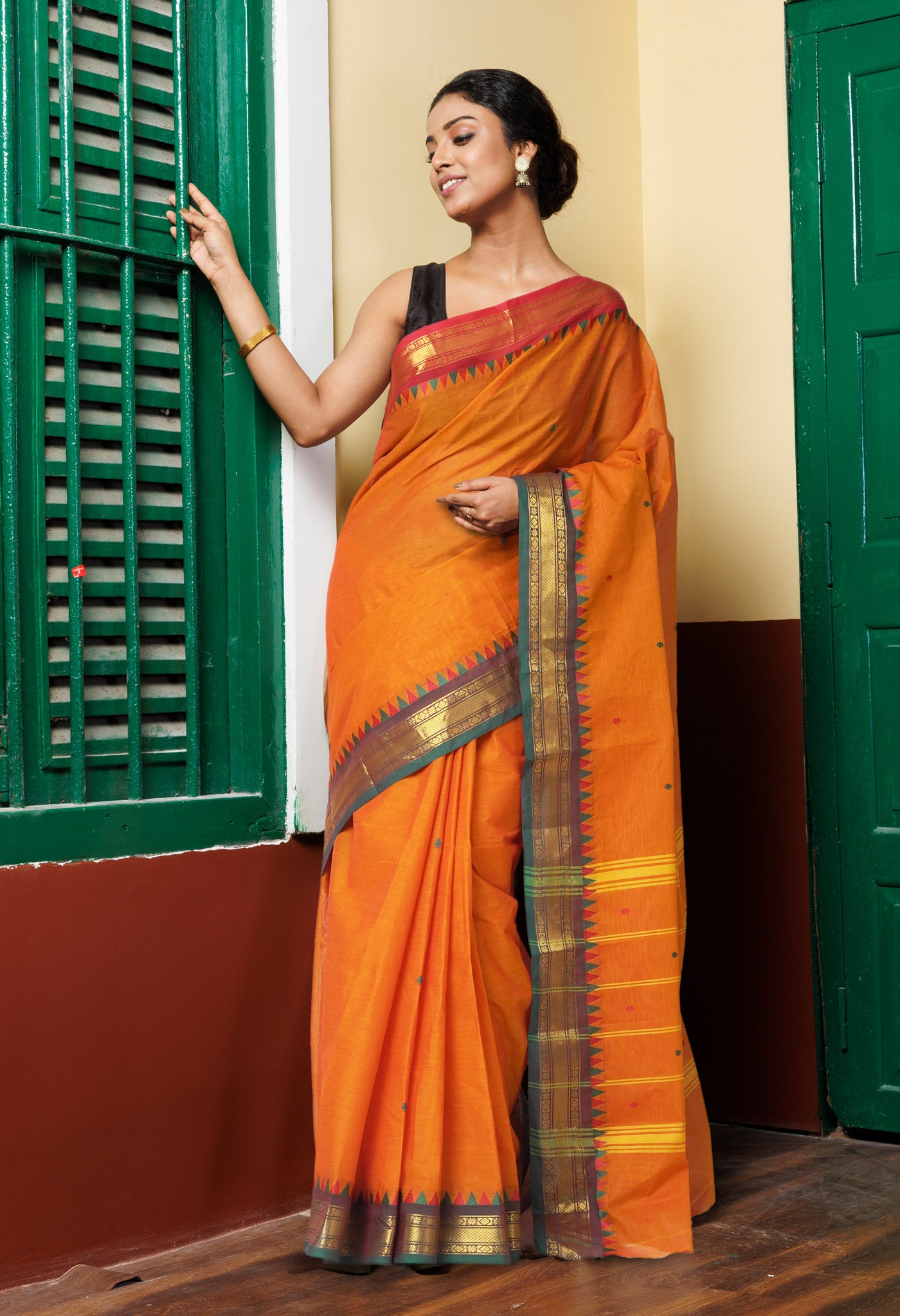 Turmeric Yellow Pure Pavani Handcrafted Kanchi Cotton Saree-UNM82217