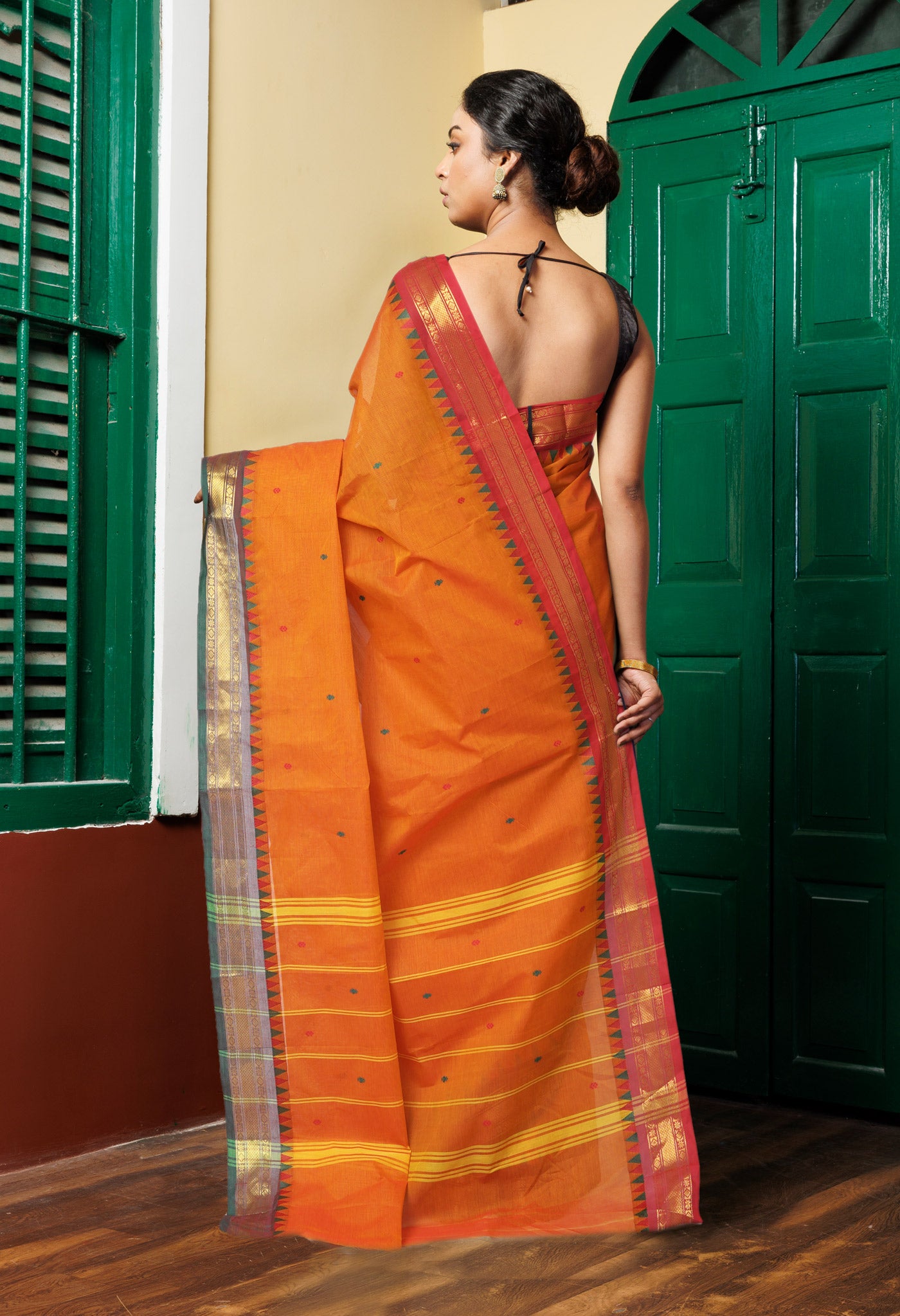 Turmeric Yellow Pure Pavani Handcrafted Kanchi Cotton Saree-UNM82217