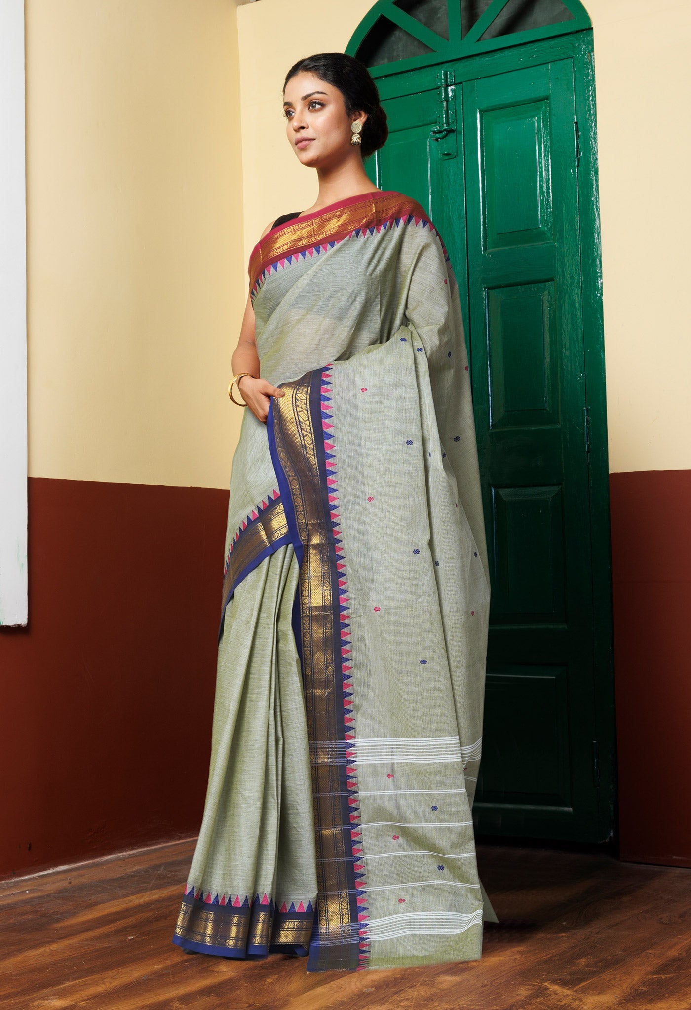 Pale Green Pure Pavani Handcrafted Kanchi Cotton Saree-UNM82219